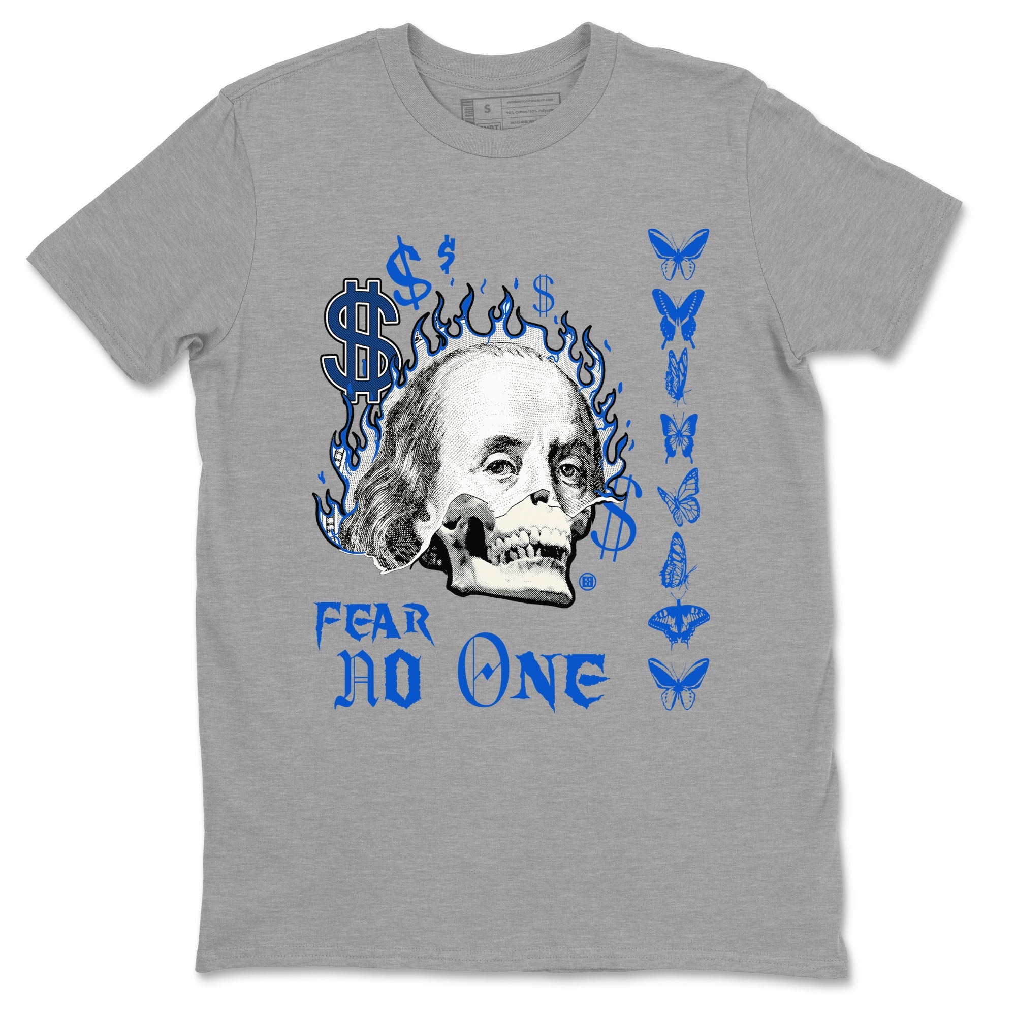 1s Game Royal shirt to match jordans Fear No One sneaker tees Air Jordan 1 Low Game Royal Drip Gear Zone unisex cotton Heather Grey 2 crew neck shirt