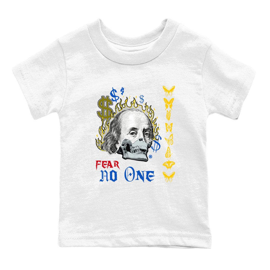 Air Jordan 1 Travis Scott Canary shirt to match jordans Fear No One sneaker tees Air Jordan 1 Low x Travis Scott x Canary Drip Gear Zone baby toddler White 2 cotton Shirt