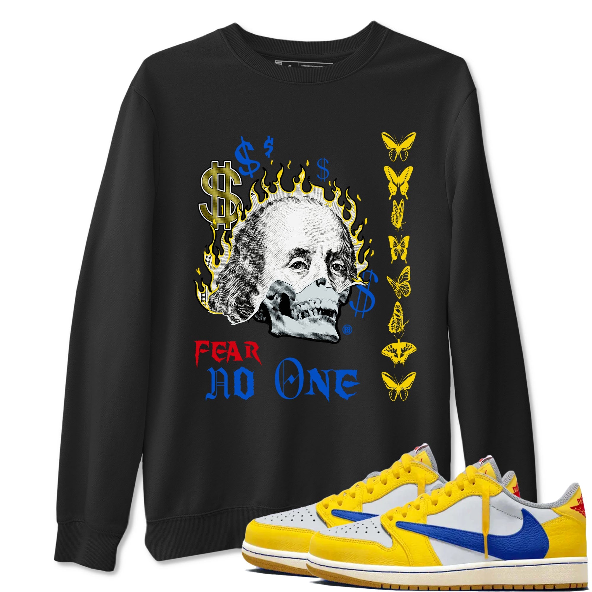 Air Jordan 1 Travis Scott Canary shirt to match jordans Fear No One sneaker tees Air Jordan 1 Low x Travis Scott x Canary Drip Gear Zone unisex cotton Black 1 crew neck shirt