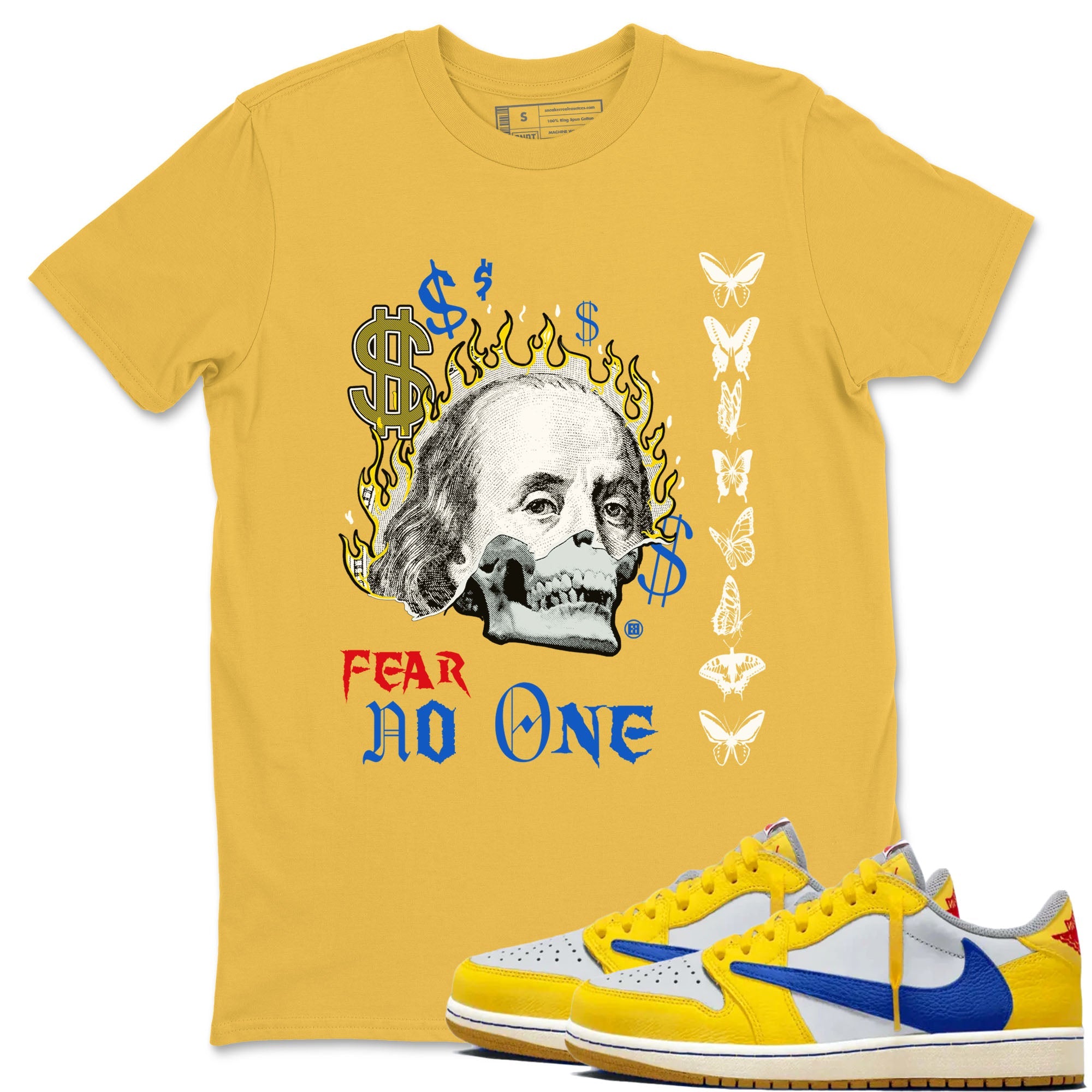 Air Jordan 1 Travis Scott Canary shirt to match jordans Fear No One sneaker tees Air Jordan 1 Low x Travis Scott x Canary Drip Gear Zone unisex cotton Daisy 1 crew neck shirt