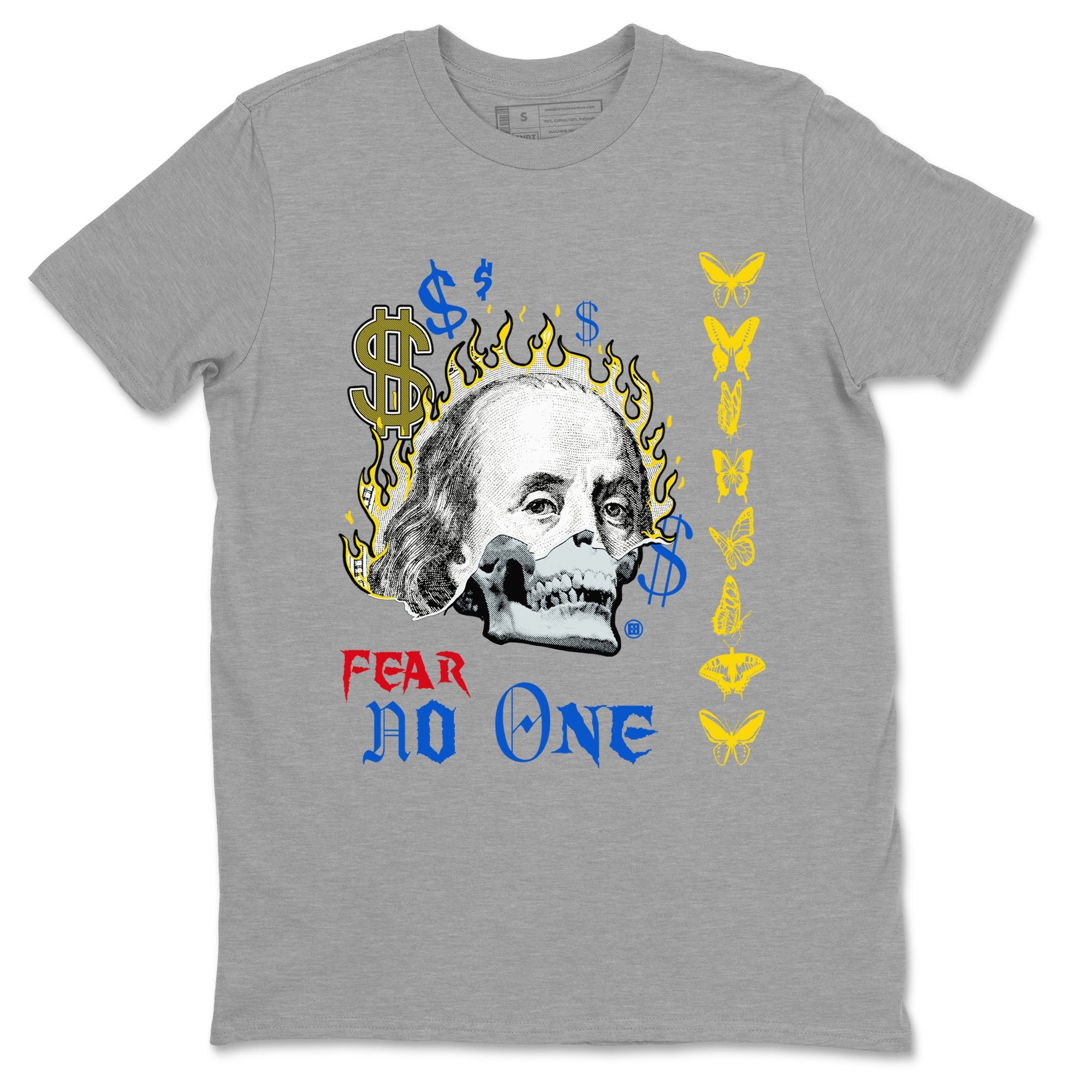 Air Jordan 1 Travis Scott Canary shirt to match jordans Fear No One sneaker tees Air Jordan 1 Low x Travis Scott x Canary Drip Gear Zone unisex cotton Heather Grey 2 crew neck shirt