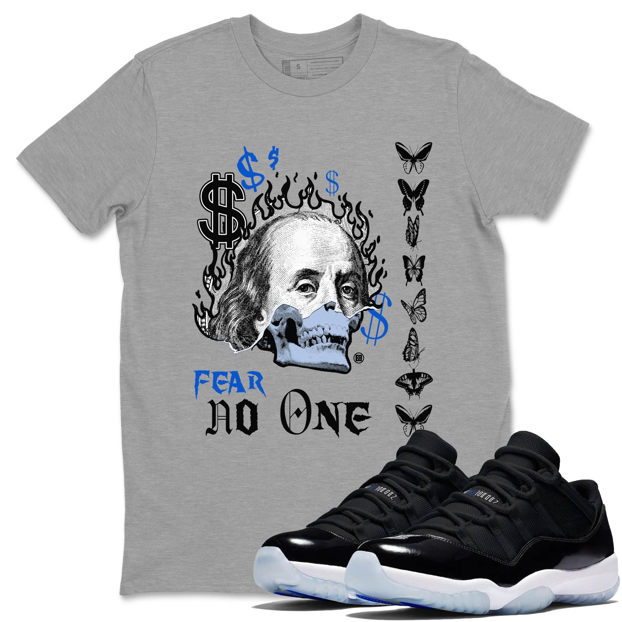 Air Jordan 11 Space shirt to match jordans Fear No One sneaker tees 11s Space Drip Gear Zone unisex cotton Heather Grey 1 crew neck shirt