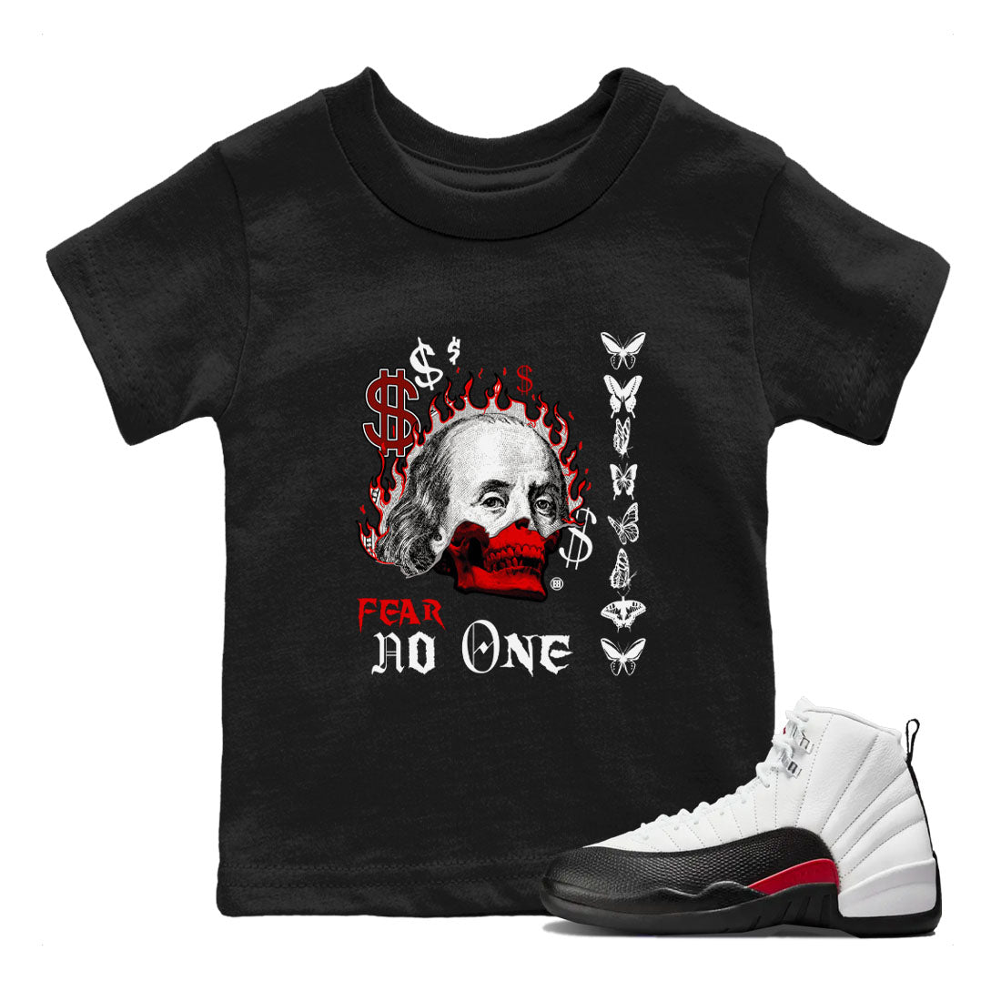 12s Taxi Flip shirt to match jordans Fear No One sneaker tees Air Jordan 12 Taxi Flip Drip Gear Zone baby toddler Black 1 cotton Shirt