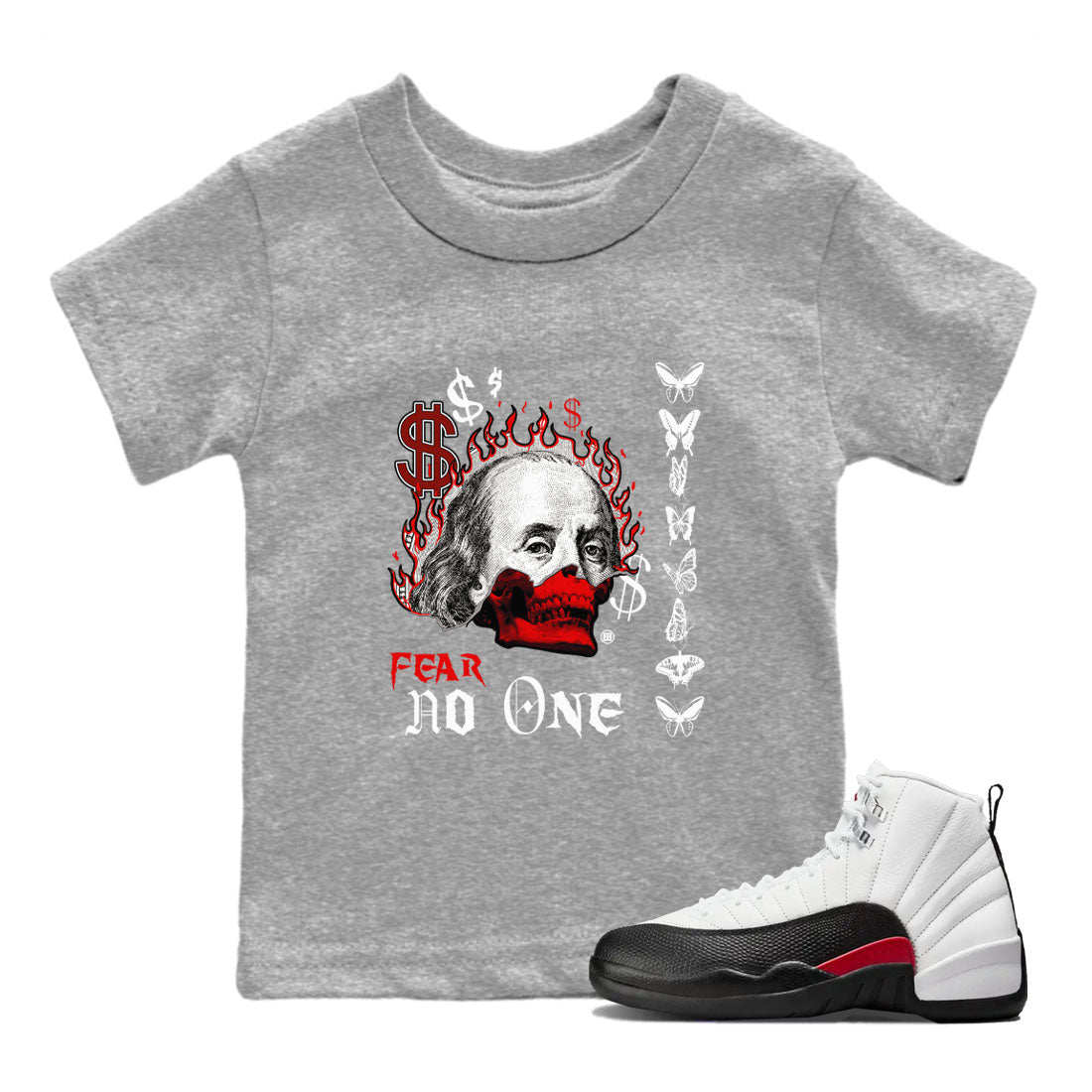 12s Taxi Flip shirt to match jordans Fear No One sneaker tees Air Jordan 12 Taxi Flip Drip Gear Zone baby toddler Heather Grey 1 cotton Shirt