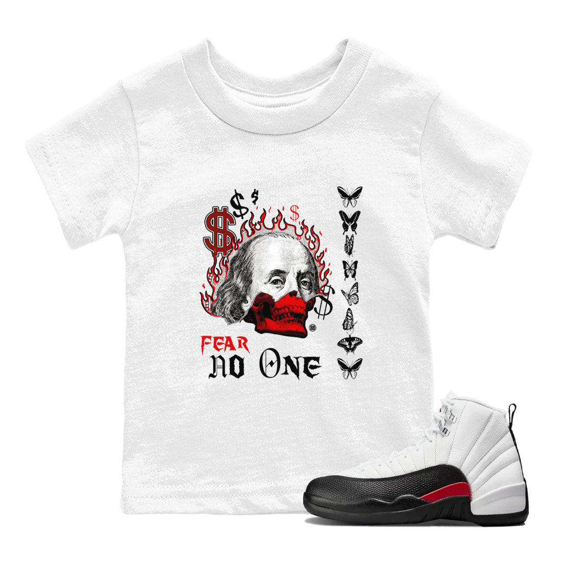 12s Taxi Flip shirt to match jordans Fear No One sneaker tees Air Jordan 12 Taxi Flip Drip Gear Zone baby toddler White 1 cotton Shirt