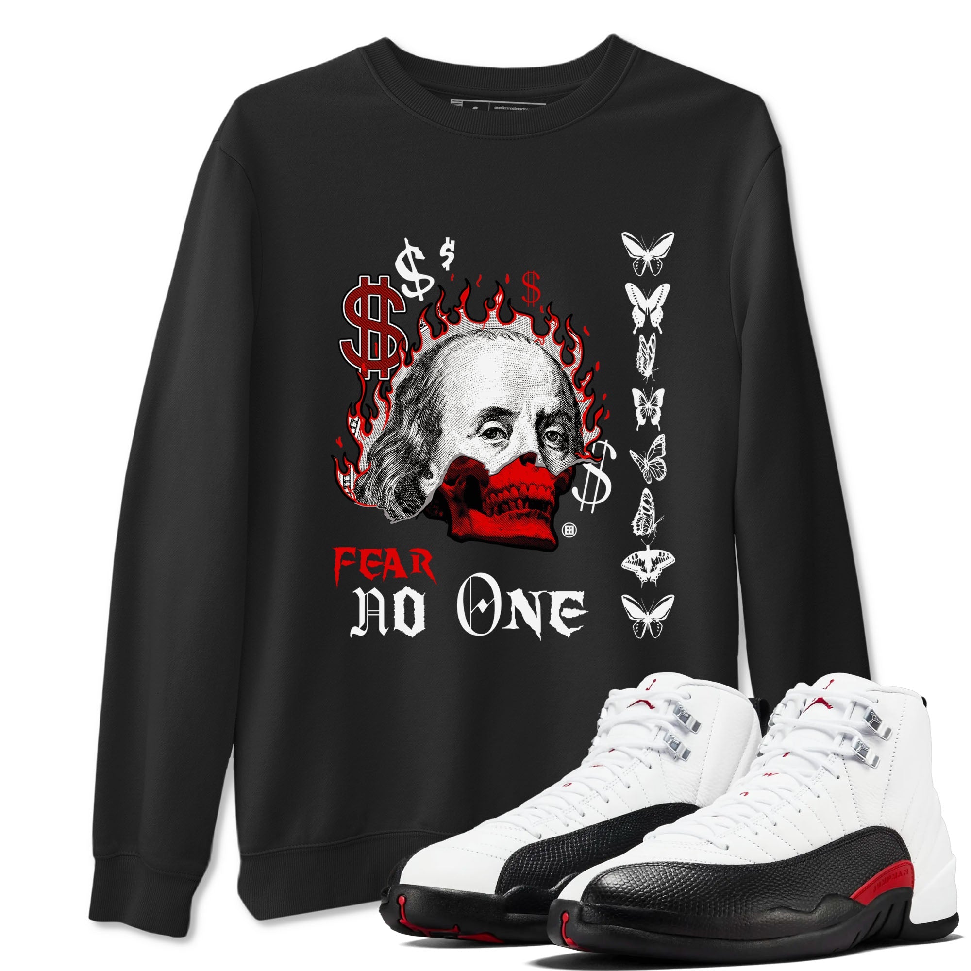 12s Taxi Flip shirt to match jordans Fear No One sneaker tees Air Jordan 12 Taxi Flip Drip Gear Zone unisex cotton Black 1 crew neck shirt