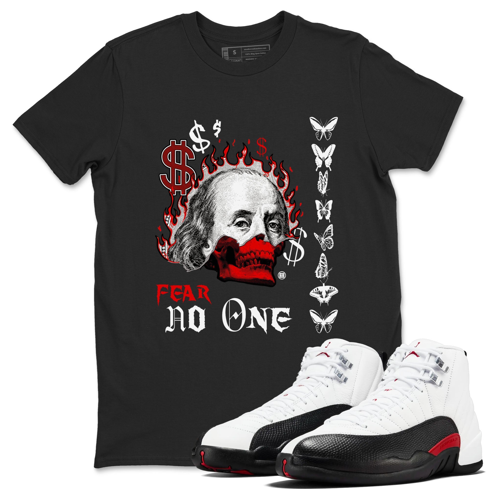 12s Taxi Flip shirt to match jordans Fear No One sneaker tees Air Jordan 12 Taxi Flip Drip Gear Zone unisex cotton Black 1 crew neck shirt