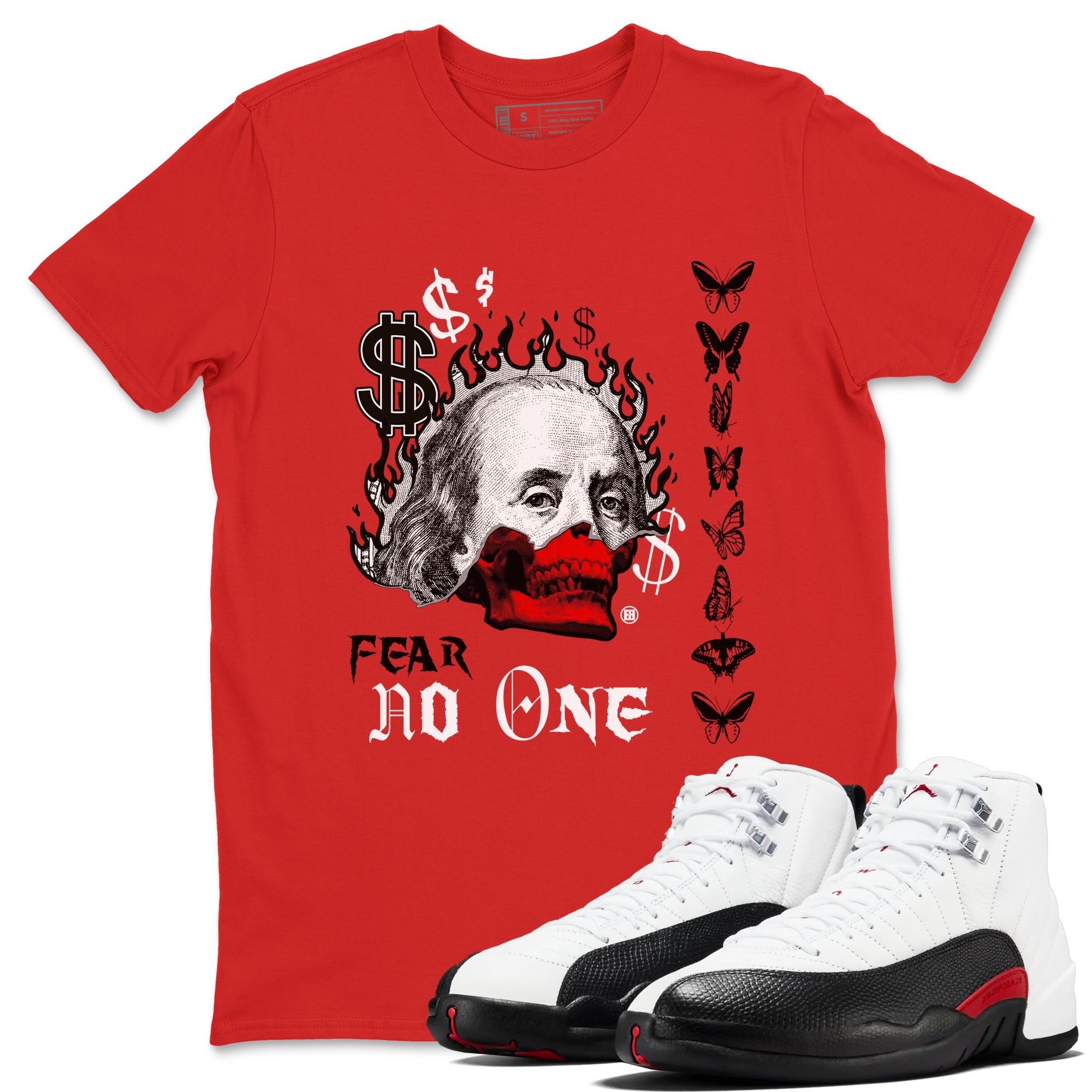 12s Taxi Flip shirt to match jordans Fear No One sneaker tees Air Jordan 12 Taxi Flip Drip Gear Zone unisex cotton Red 1 crew neck shirt