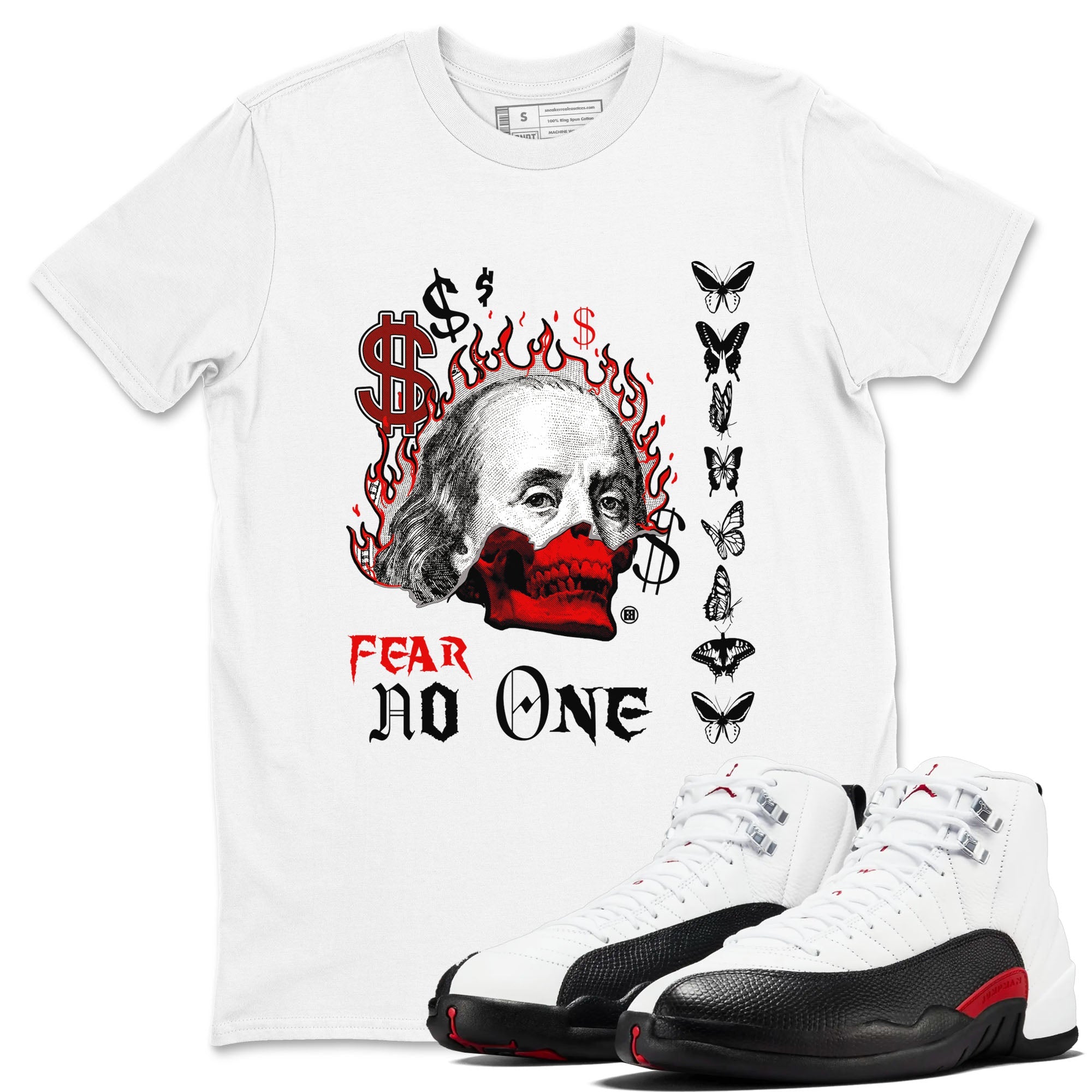 12s Taxi Flip shirt to match jordans Fear No One sneaker tees Air Jordan 12 Taxi Flip Drip Gear Zone unisex cotton White 1 crew neck shirt