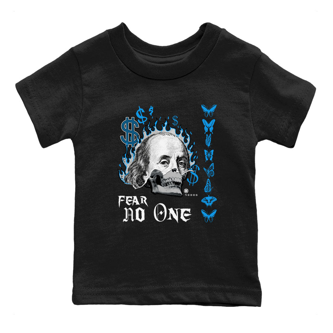 AJ4 Military Blue shirt to match jordans Fear No One sneaker tees Air Jordan 4 Military Blue Drip Gear Zone baby toddler Black 2 cotton Shirt