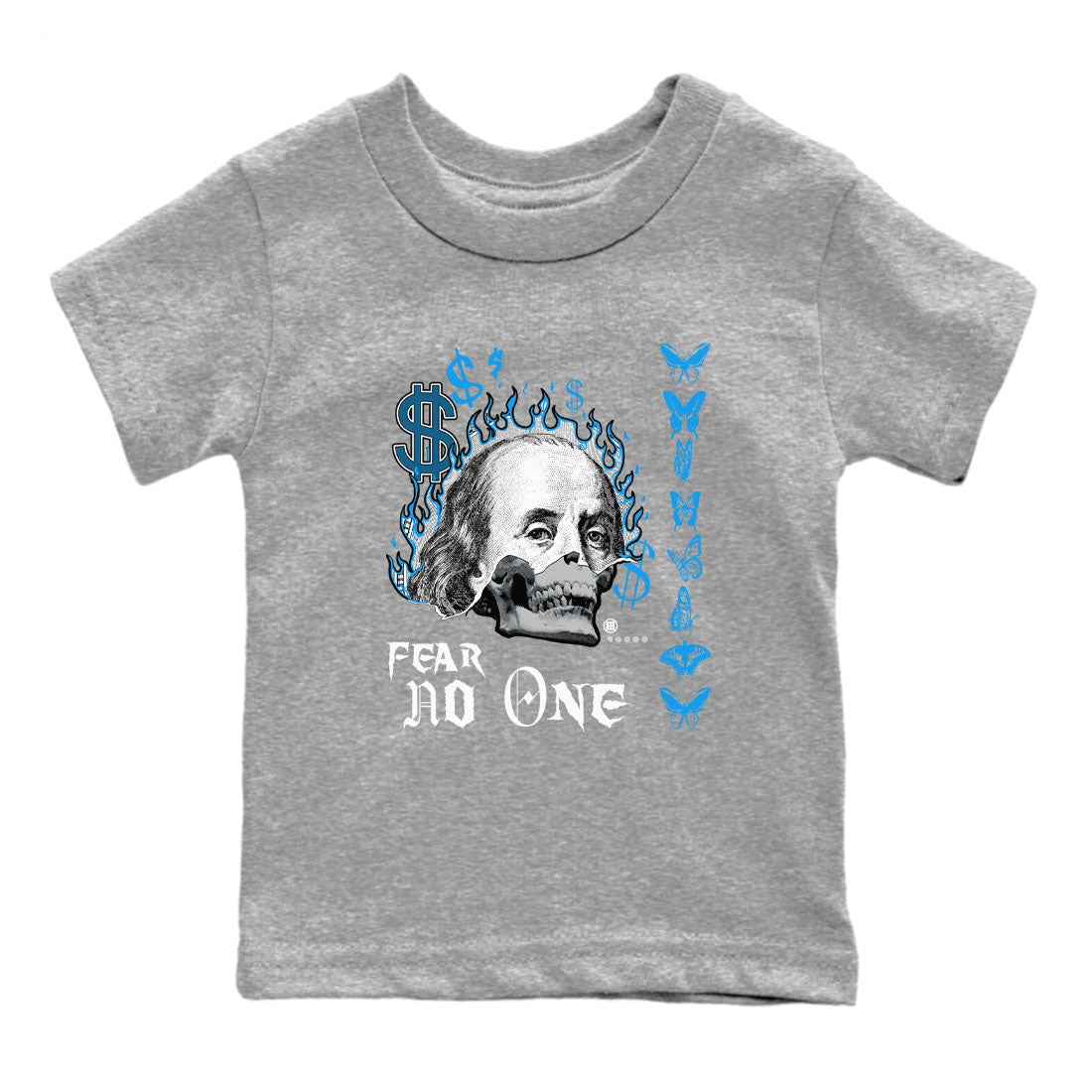 AJ4 Military Blue shirt to match jordans Fear No One sneaker tees Air Jordan 4 Military Blue Drip Gear Zone baby toddler Heather Grey 2 cotton Shirt