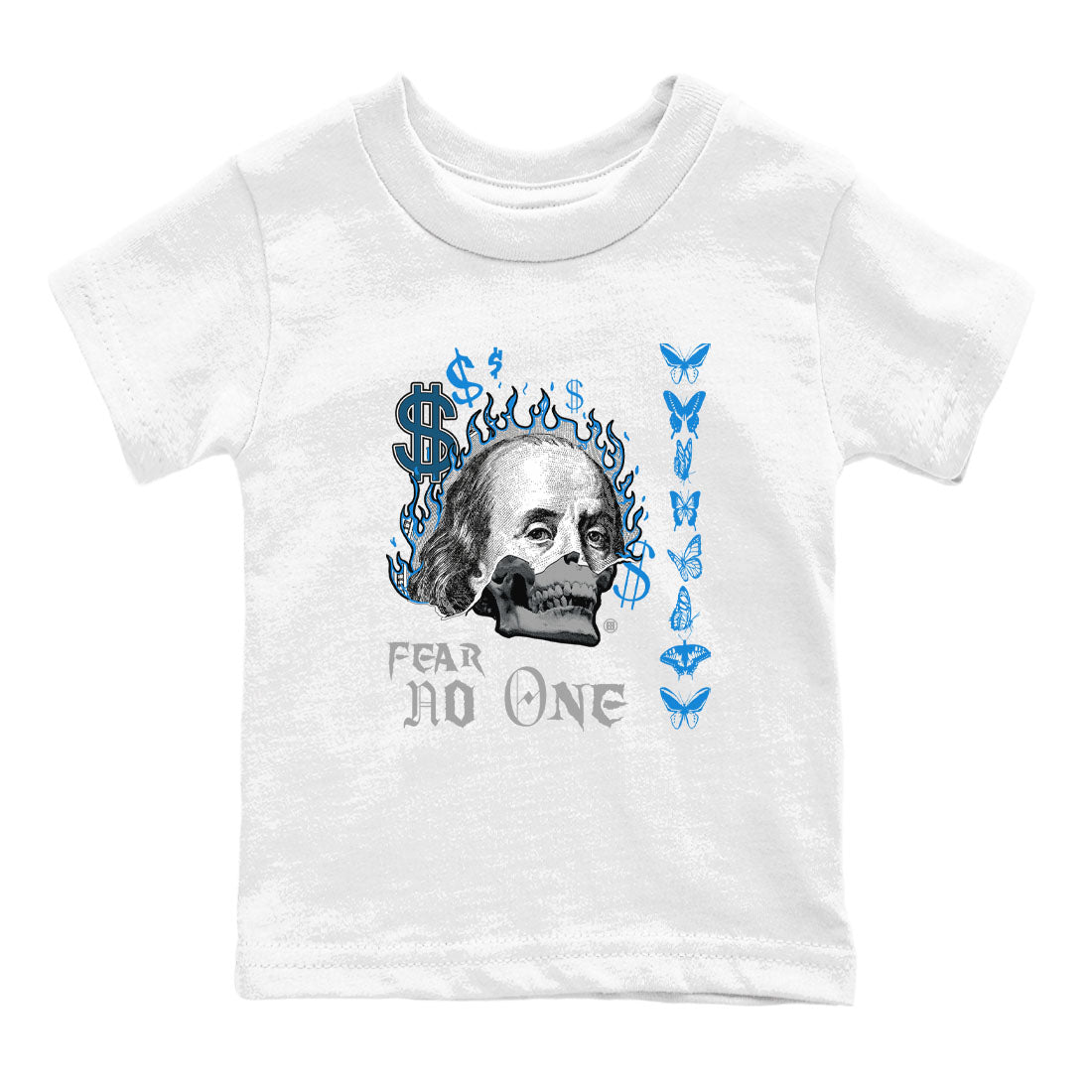 AJ4 Military Blue shirt to match jordans Fear No One sneaker tees Air Jordan 4 Military Blue Drip Gear Zone baby toddler White 2 cotton Shirt