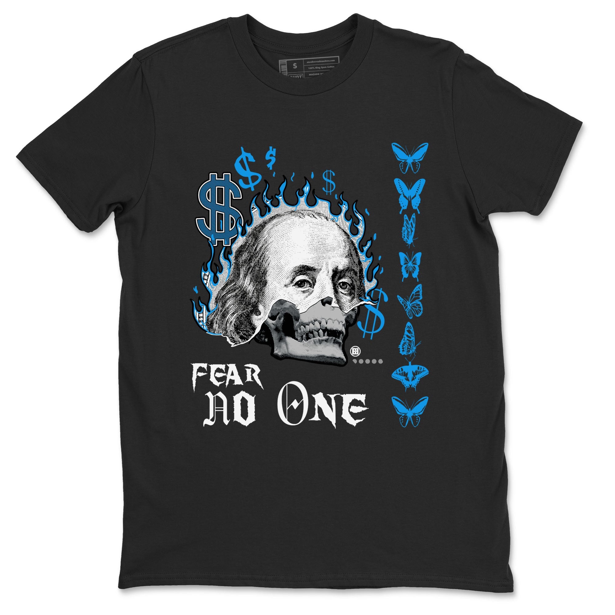 AJ4 Military Blue shirt to match jordans Fear No One sneaker tees Air Jordan 4 Military Blue Drip Gear Zone unisex cotton Black 2 crew neck shirt