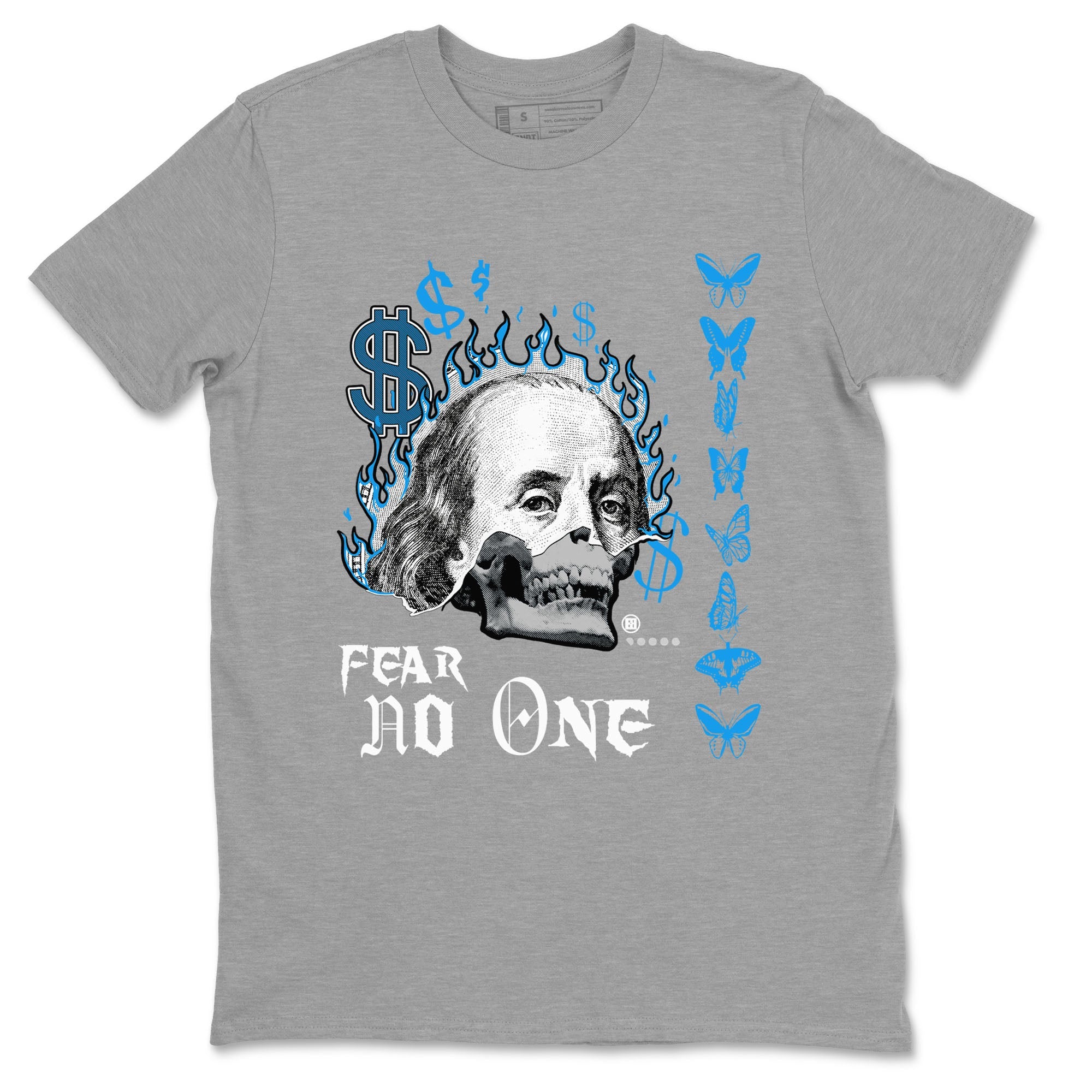 AJ4 Military Blue shirt to match jordans Fear No One sneaker tees Air Jordan 4 Military Blue Drip Gear Zone unisex cotton Heather Grey 2 crew neck shirt