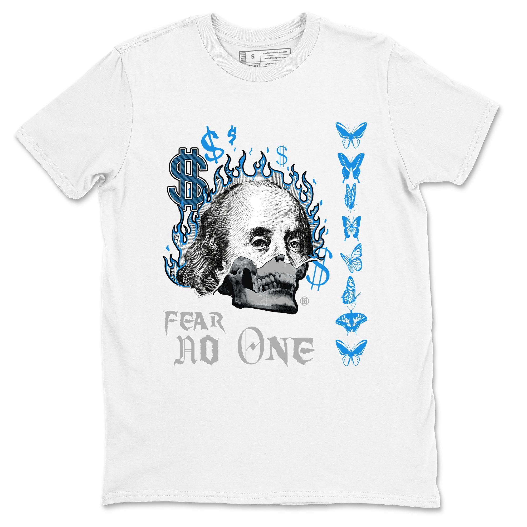 AJ4 Military Blue shirt to match jordans Fear No One sneaker tees Air Jordan 4 Military Blue Drip Gear Zone unisex cotton White 2 crew neck shirt