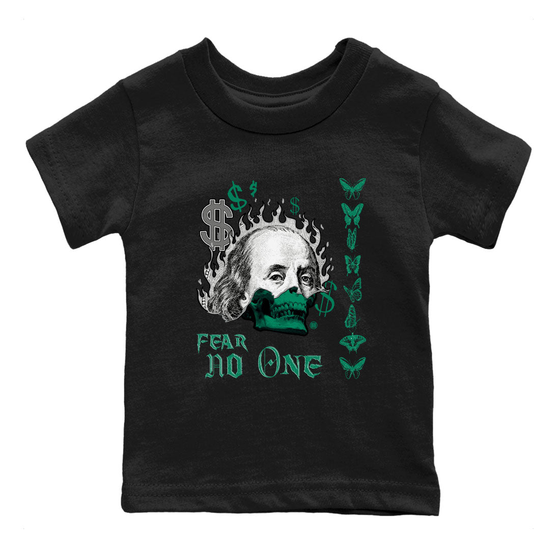 4s Oxidized Green shirts to match jordans Fear No One sneaker match tees Air Jordan 4 Oxidized Green Drip Gear Zone streetwear brand Baby and Youth Black 2 cotton tee