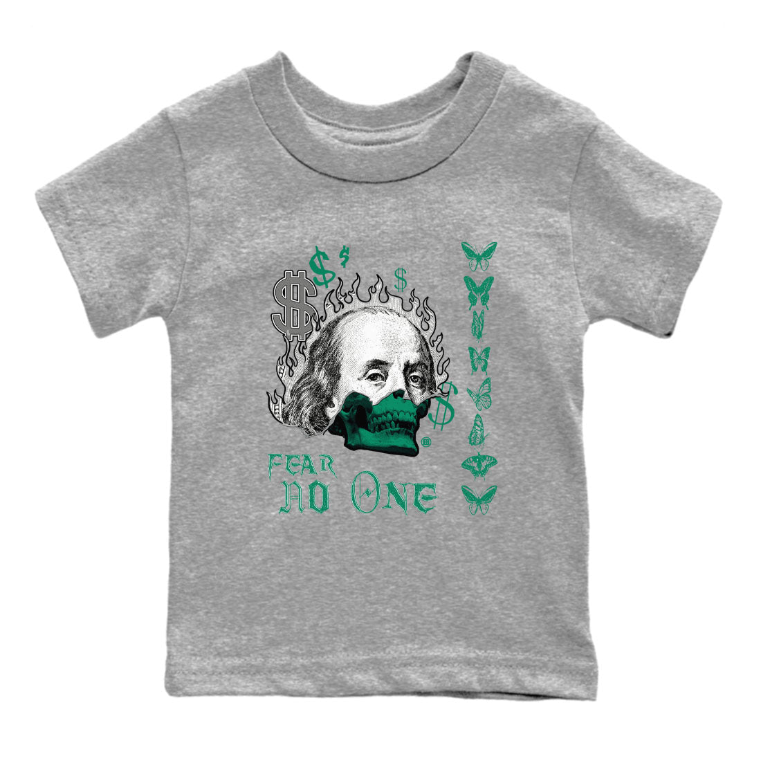 4s Oxidized Green shirts to match jordans Fear No One sneaker match tees Air Jordan 4 Oxidized Green Drip Gear Zone streetwear brand Baby and Youth Heather Grey 2 cotton tee
