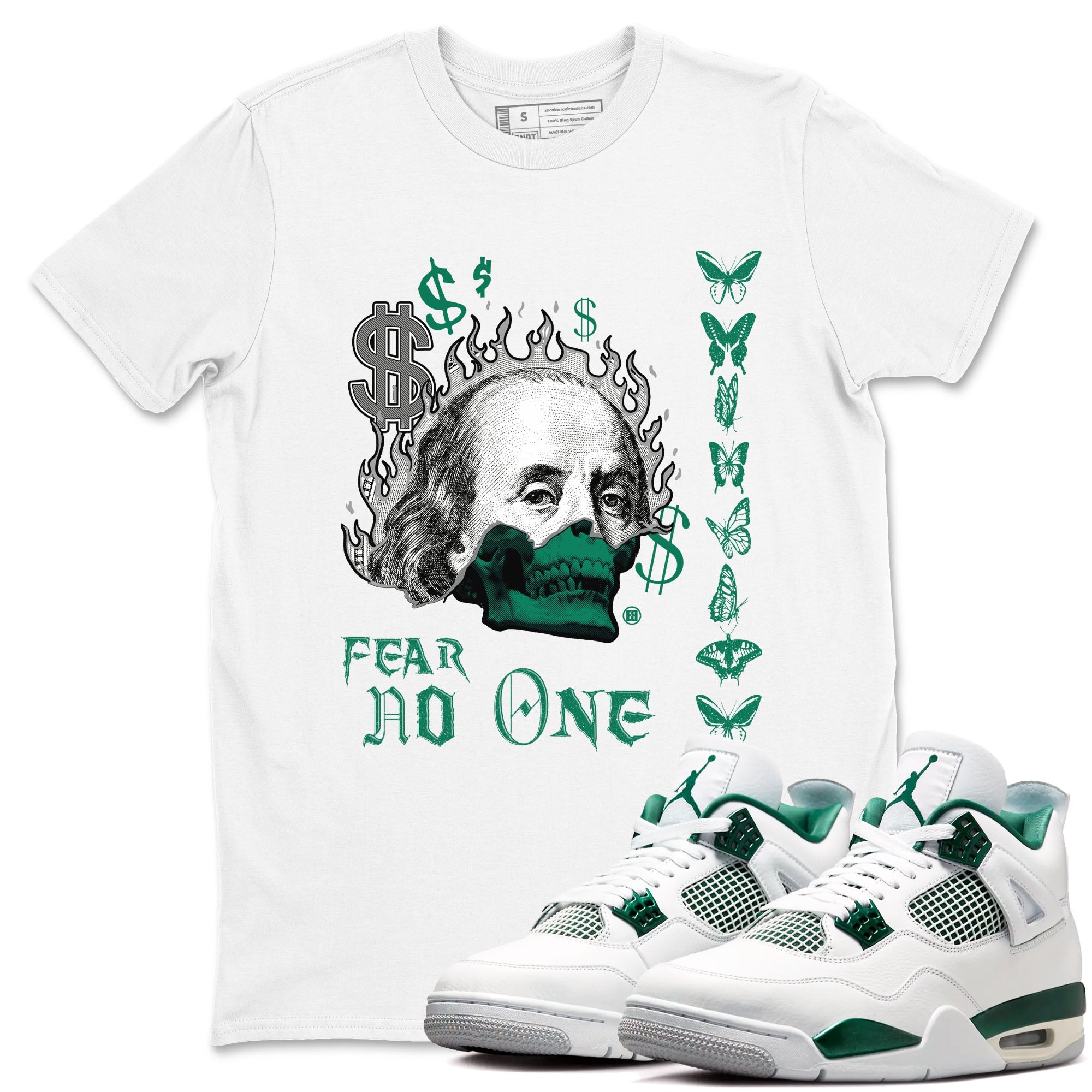 4s Oxidized Green shirts to match jordans Fear No One sneaker match tees Air Jordan 4 Oxidized Green Drip Gear Zone streetwear brand White 1 unisex cotton tee