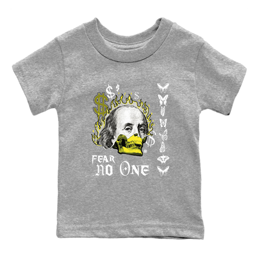 4s Vivid Sulfur shirt to match jordans Fear No One sneaker tees Air Jordan 4 Vivid Sulfur Drip Gear Zone baby toddler Heather Grey 2 cotton Shirt