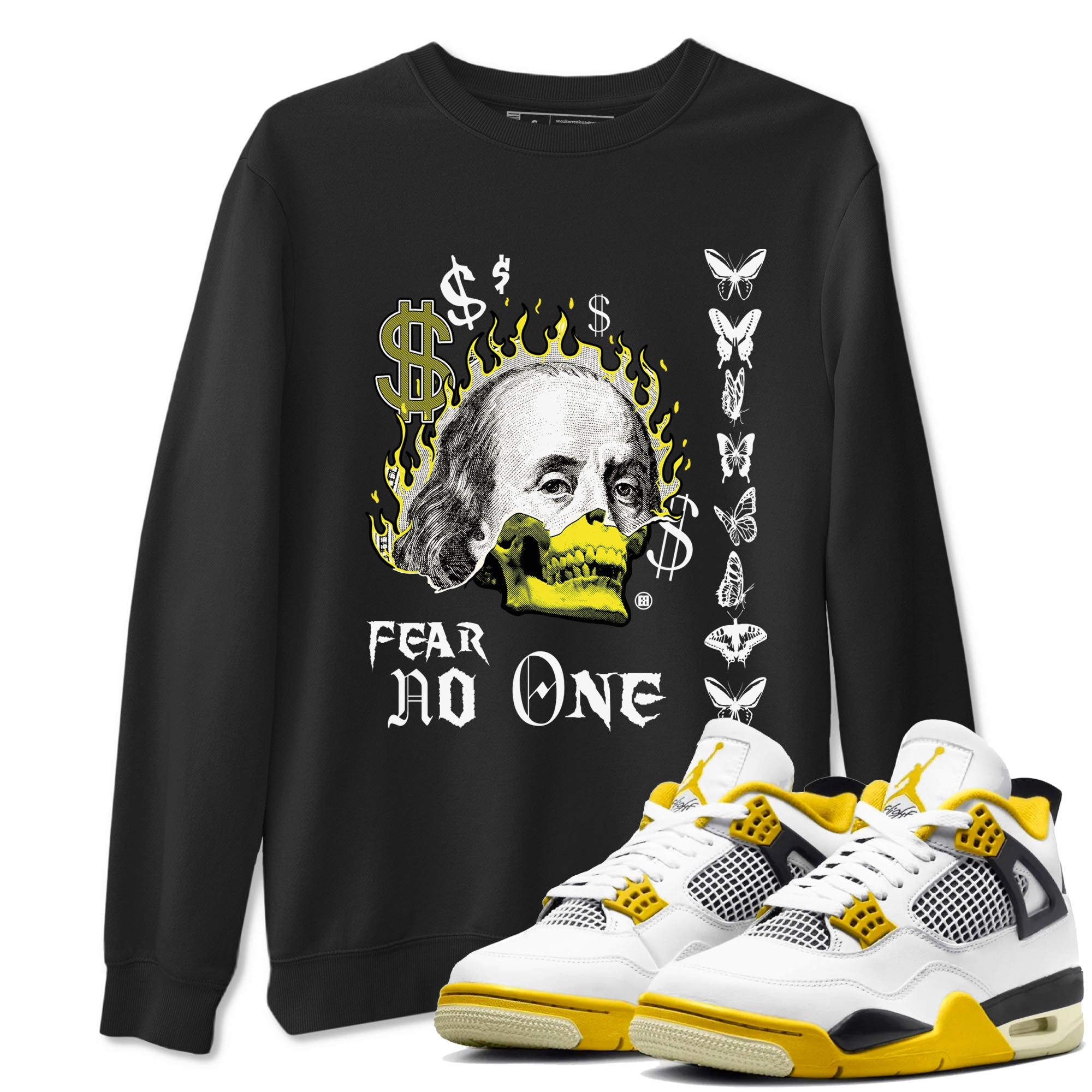 4s Vivid Sulfur shirt to match jordans Fear No One sneaker tees Air Jordan 4 Vivid Sulfur Drip Gear Zone unisex cotton Black 1 crew neck shirt
