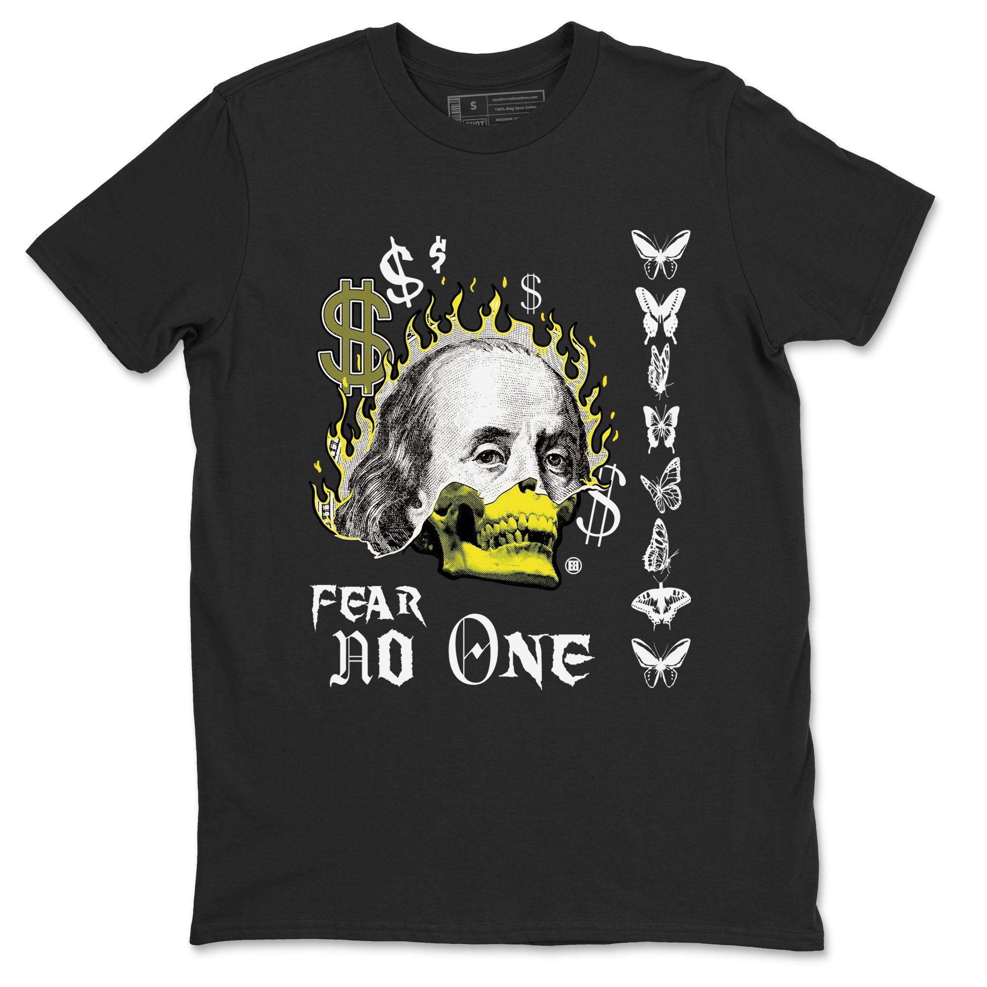 4s Vivid Sulfur shirt to match jordans Fear No One sneaker tees Air Jordan 4 Vivid Sulfur Drip Gear Zone unisex cotton Black 2 crew neck shirt