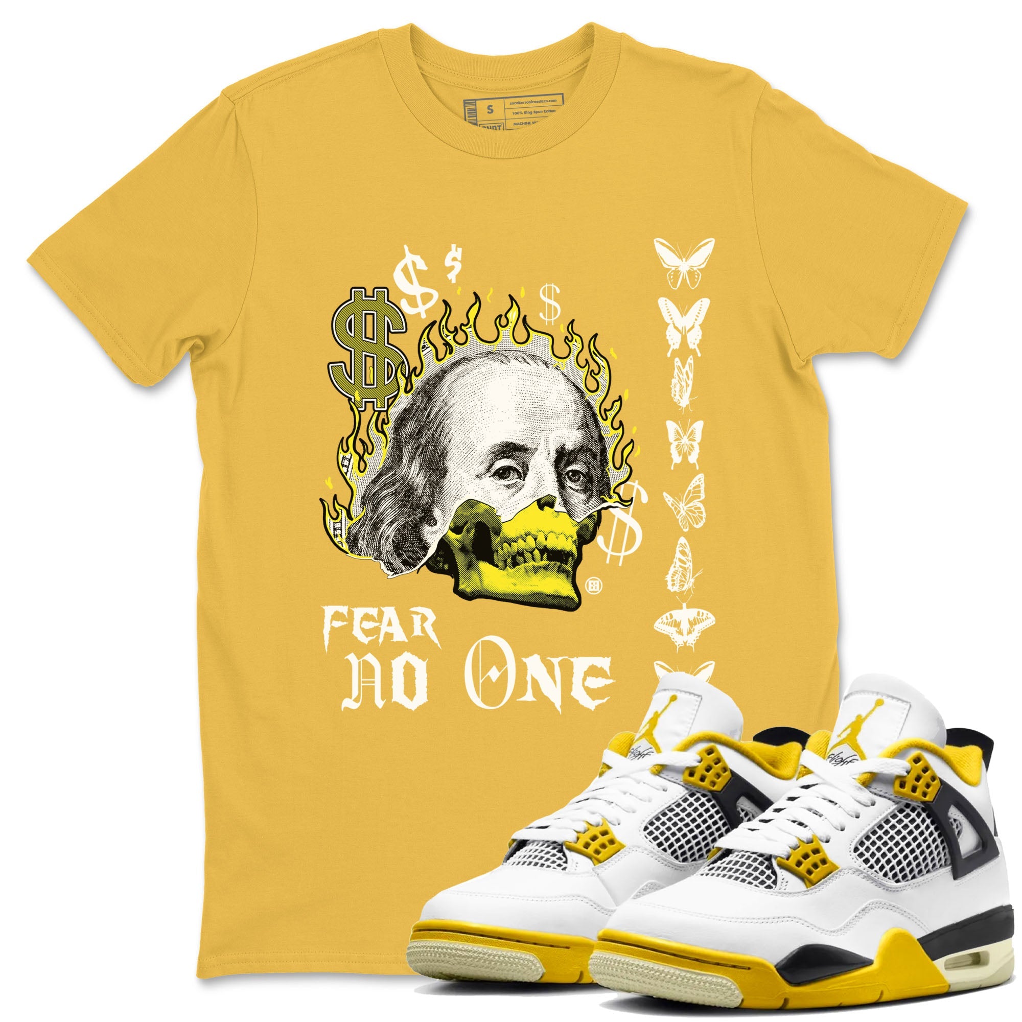 4s Vivid Sulfur shirt to match jordans Fear No One sneaker tees Air Jordan 4 Vivid Sulfur Drip Gear Zone unisex cotton Daisy 1 crew neck shirt