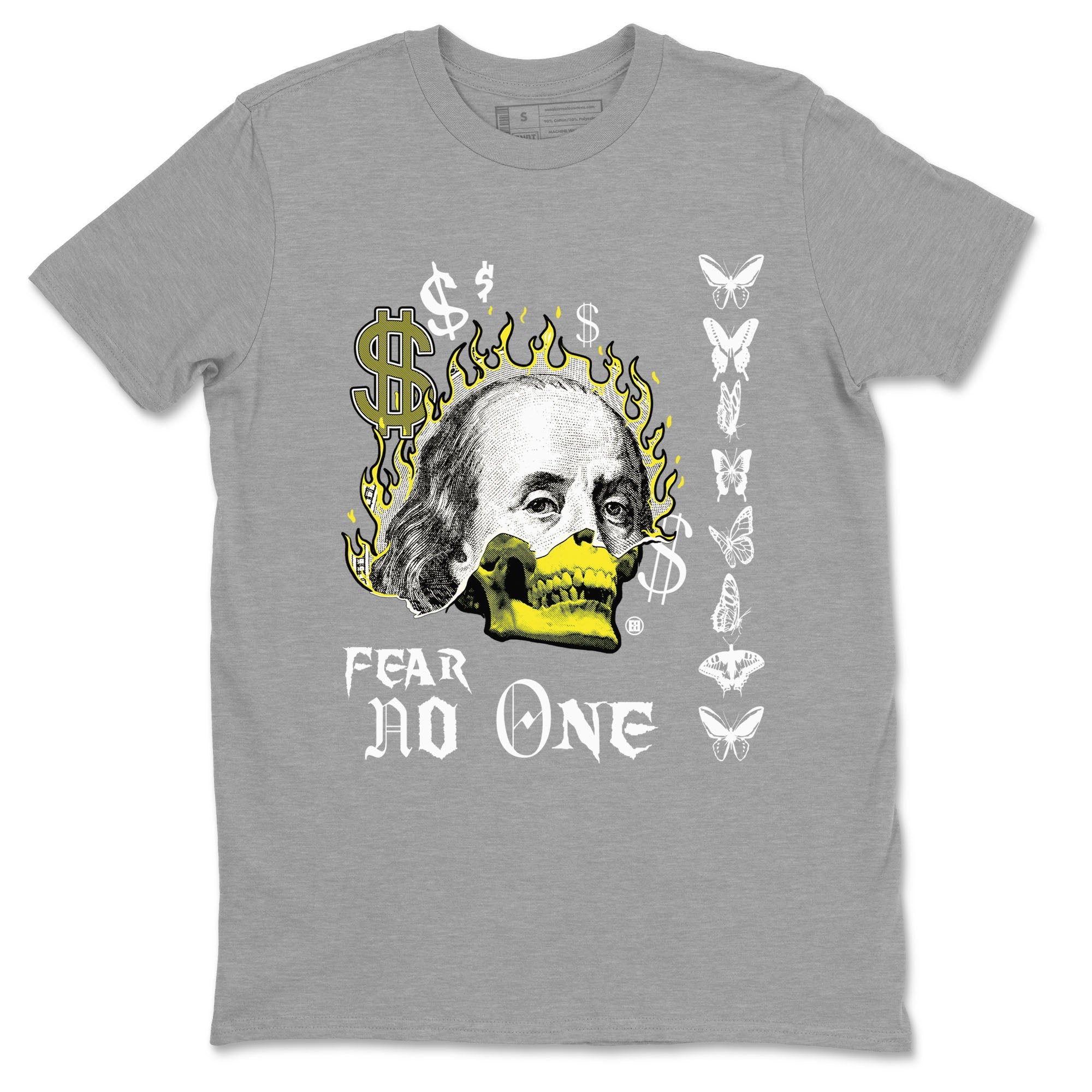 4s Vivid Sulfur shirt to match jordans Fear No One sneaker tees Air Jordan 4 Vivid Sulfur Drip Gear Zone unisex cotton Heather Grey 2 crew neck shirt