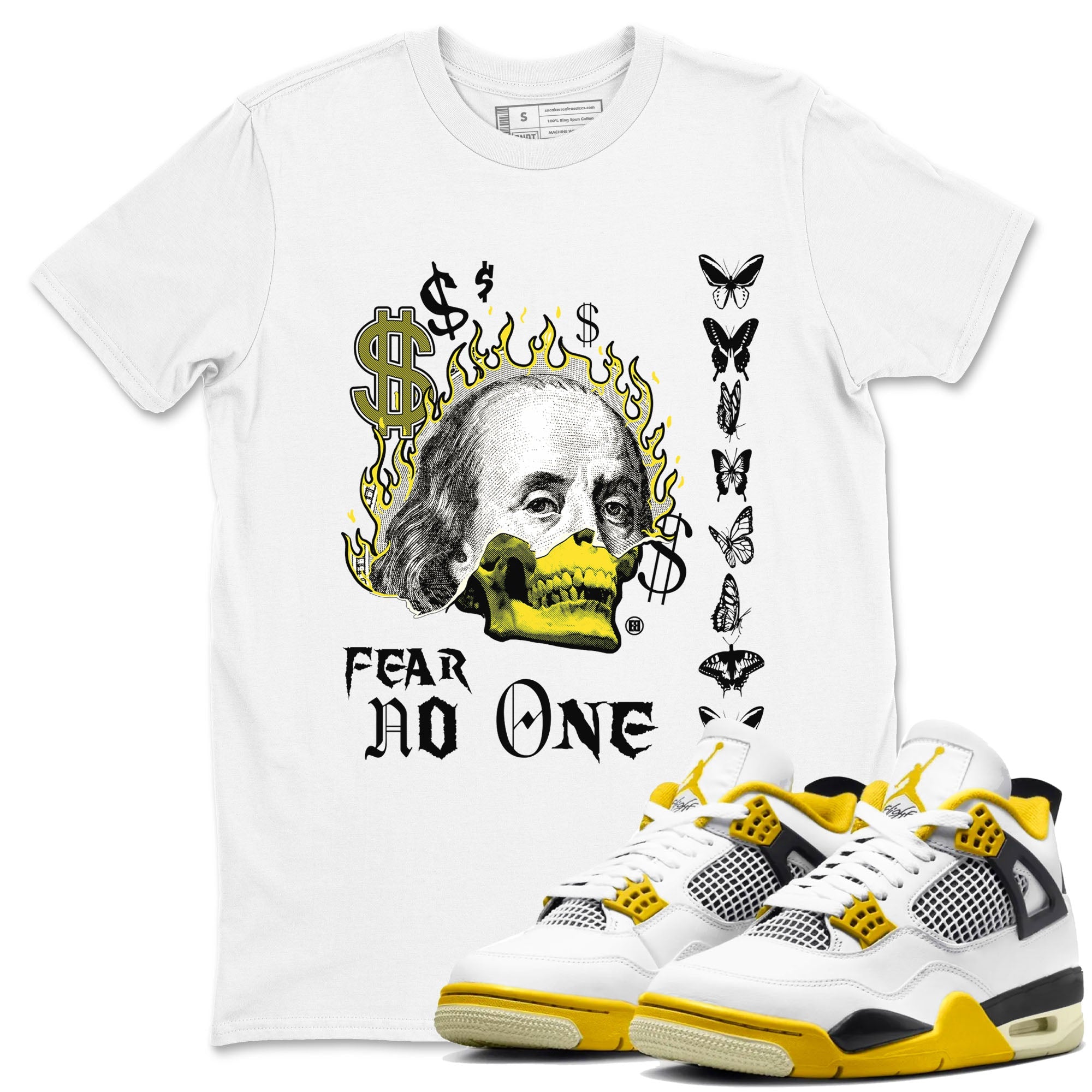 4s Vivid Sulfur shirt to match jordans Fear No One sneaker tees Air Jordan 4 Vivid Sulfur Drip Gear Zone unisex cotton White 1 crew neck shirt