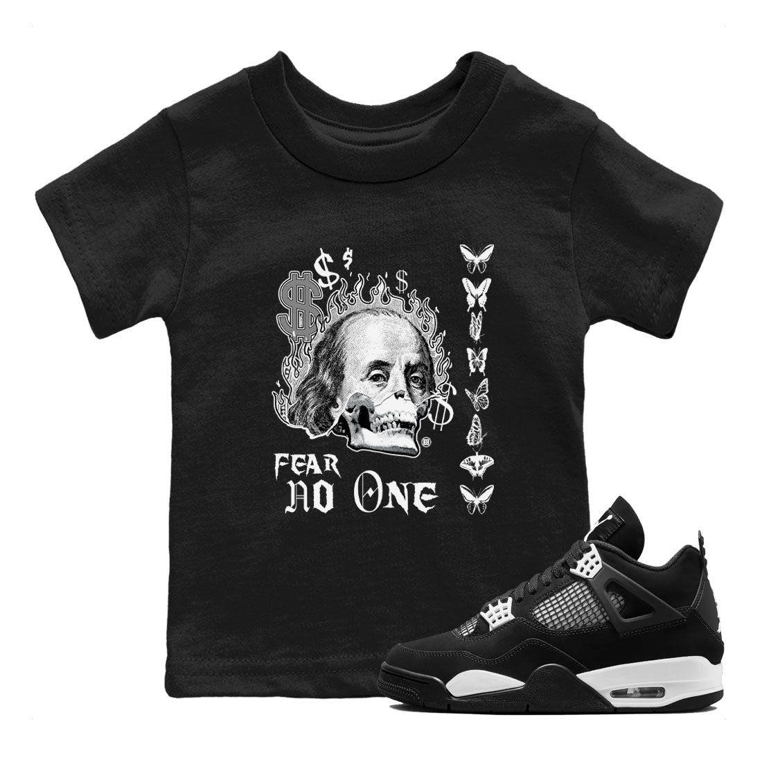 4s White Thunder shirt to match jordans Fear No One sneaker tees Air Jordan 4 Retro White Thunder Drip Gear Zone baby toddler Black 1 cotton Shirt