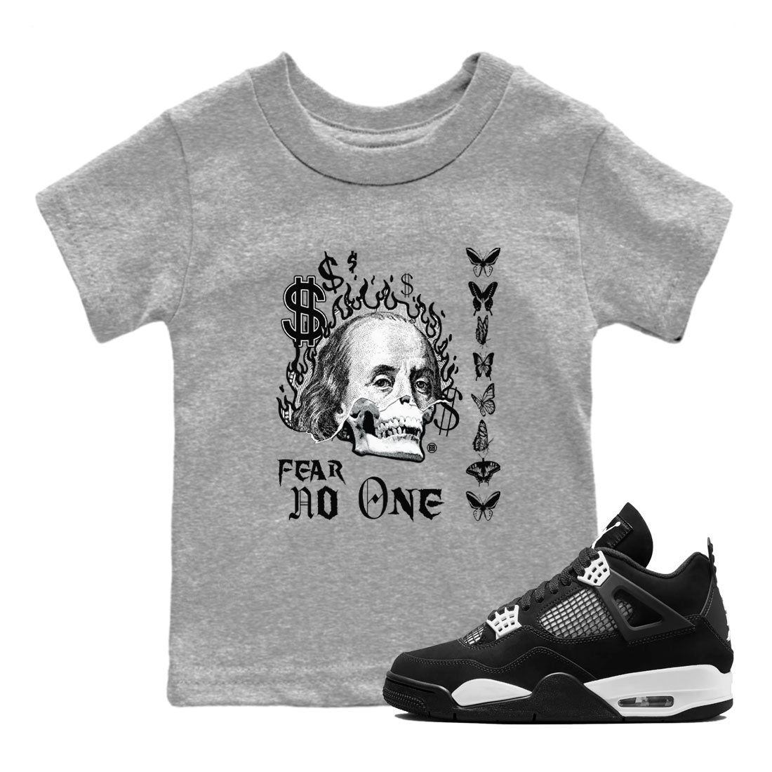 4s White Thunder shirt to match jordans Fear No One sneaker tees Air Jordan 4 Retro White Thunder Drip Gear Zone baby toddler Heather Grey 1 cotton Shirt