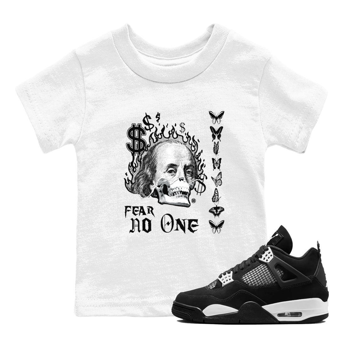 4s White Thunder shirt to match jordans Fear No One sneaker tees Air Jordan 4 Retro White Thunder Drip Gear Zone baby toddler White 1 cotton Shirt