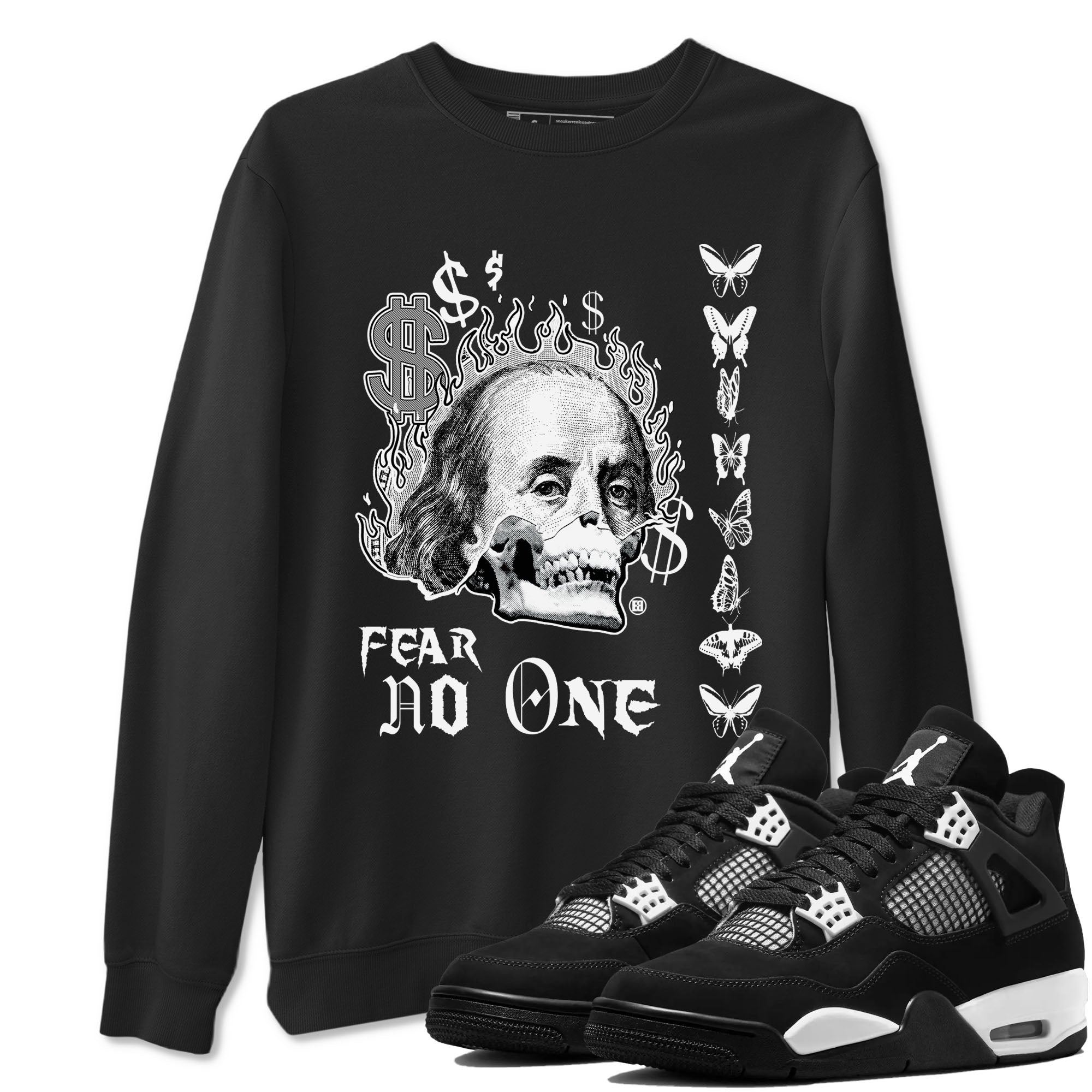 4s White Thunder shirt to match jordans Fear No One sneaker tees Air Jordan 4 Retro White Thunder Drip Gear Zone unisex cotton Black 1 crew neck shirt