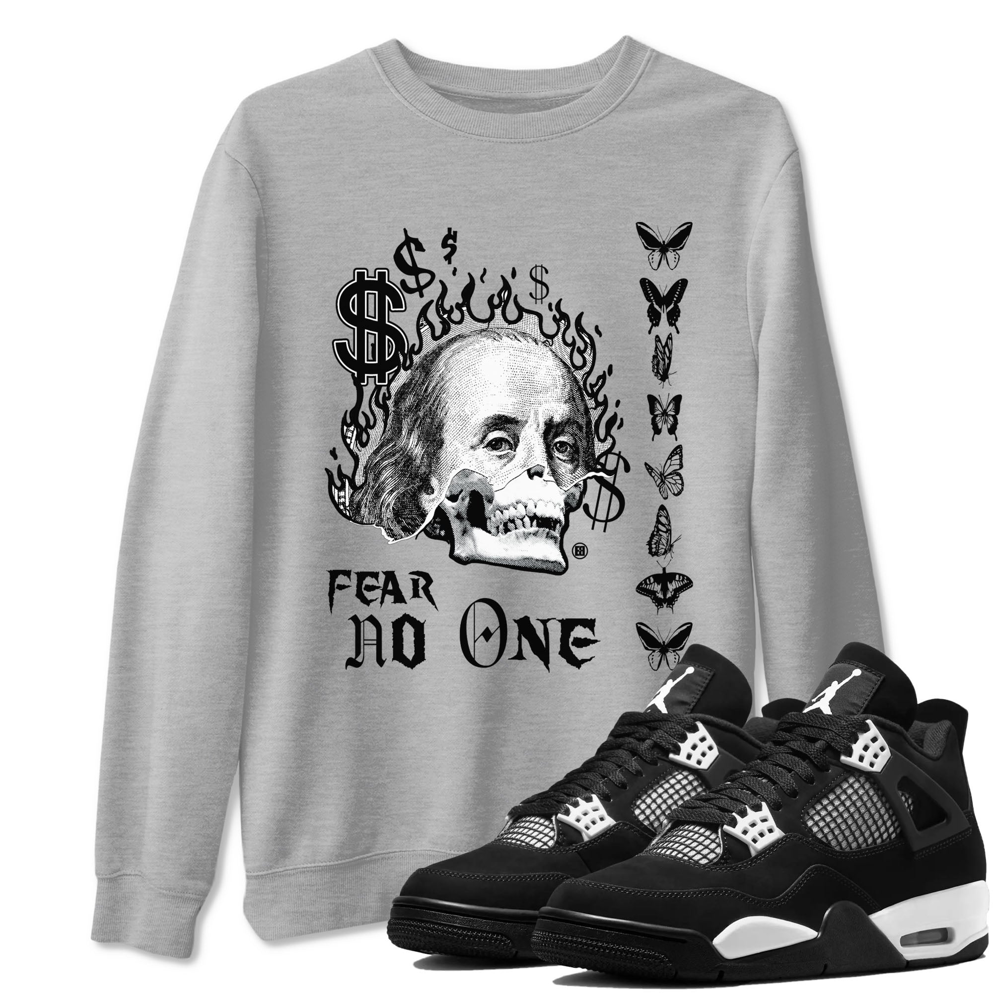 4s White Thunder shirt to match jordans Fear No One sneaker tees Air Jordan 4 Retro White Thunder Drip Gear Zone unisex cotton Heather Grey 1 crew neck shirt