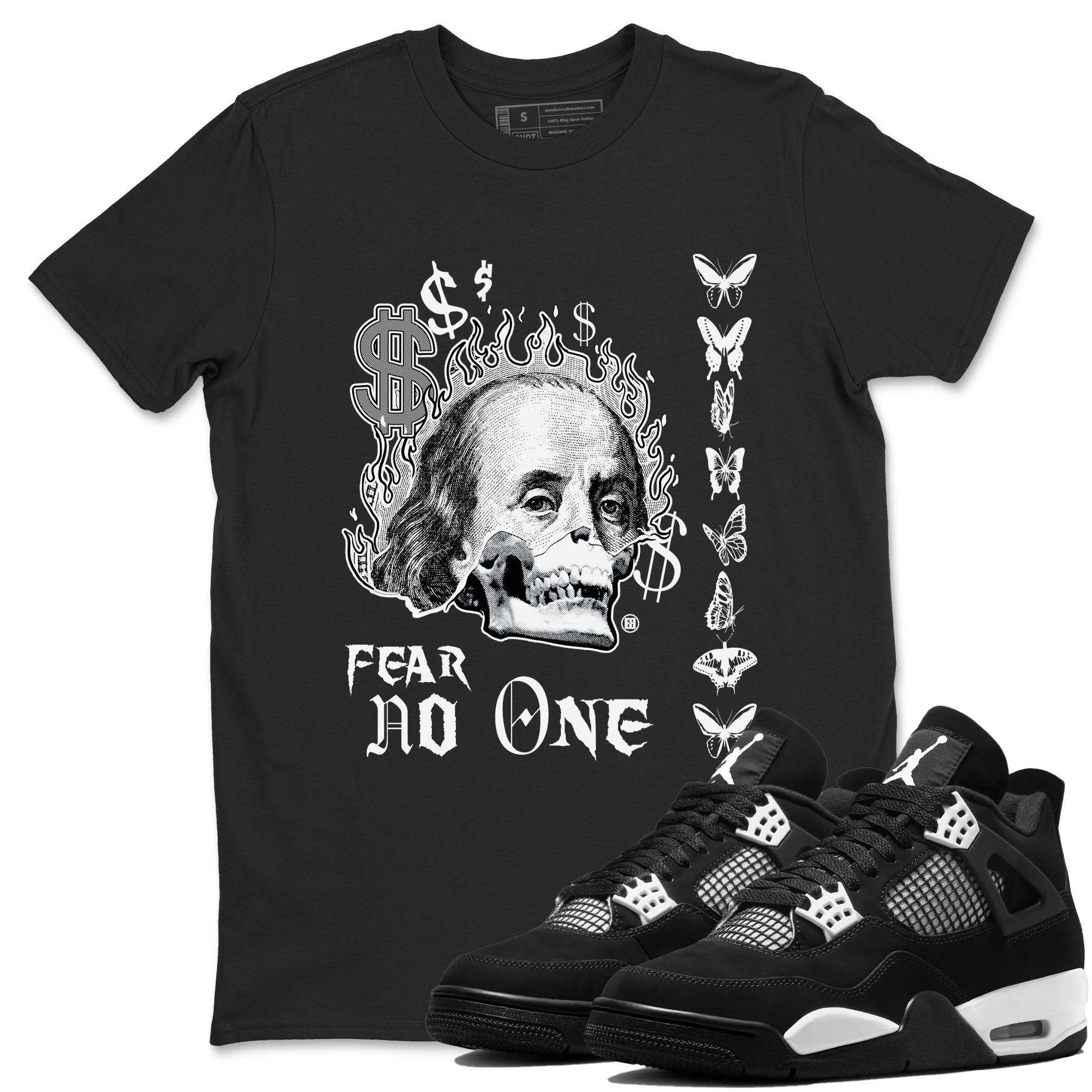 4s White Thunder shirt to match jordans Fear No One sneaker tees Air Jordan 4 Retro White Thunder Drip Gear Zone unisex cotton Black 1 crew neck shirt
