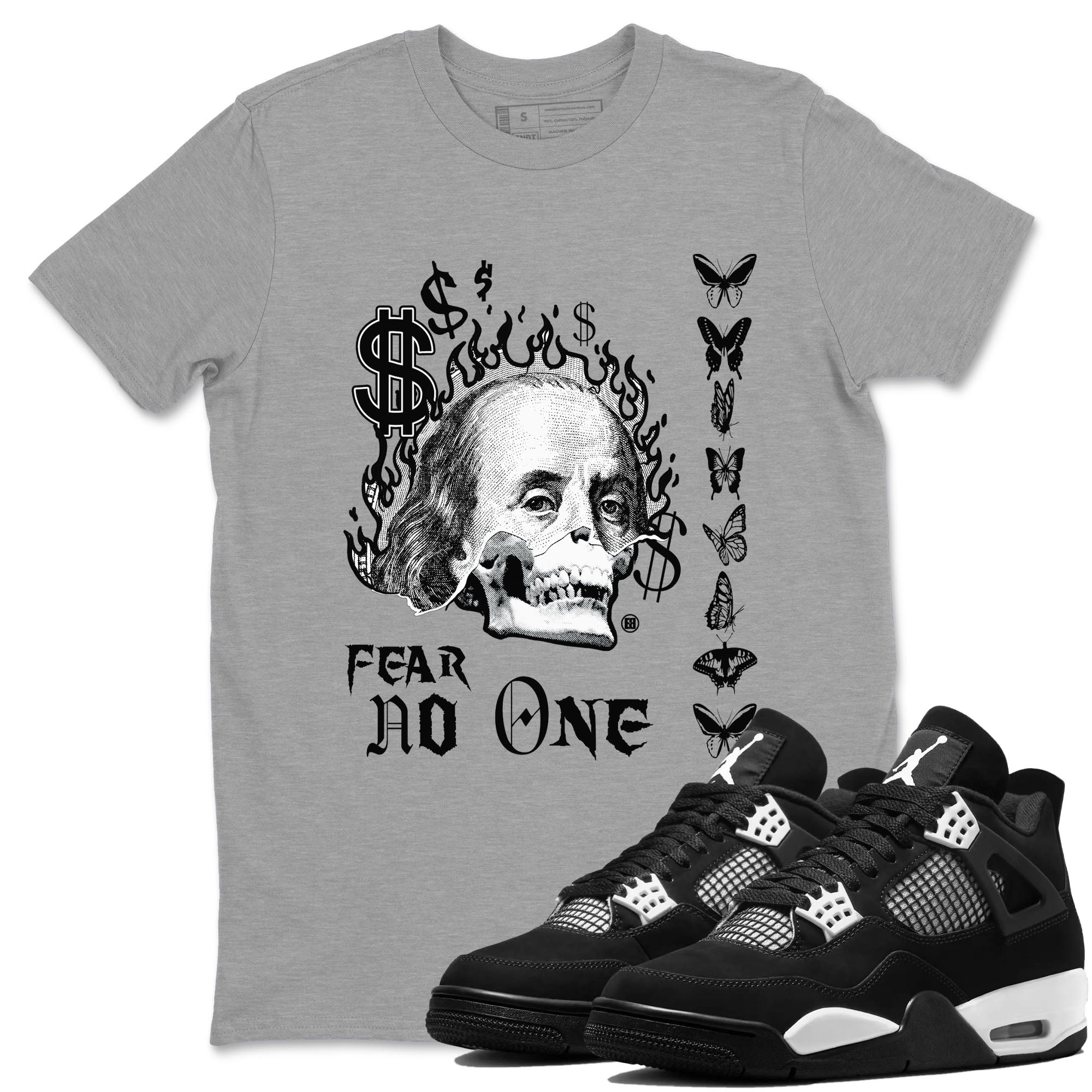 4s White Thunder shirt to match jordans Fear No One sneaker tees Air Jordan 4 Retro White Thunder Drip Gear Zone unisex cotton Heather Grey 1 crew neck shirt