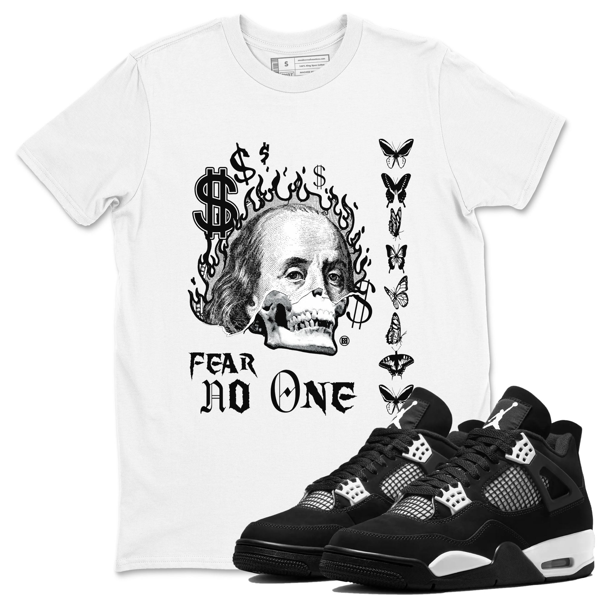 4s White Thunder shirt to match jordans Fear No One sneaker tees Air Jordan 4 Retro White Thunder Drip Gear Zone unisex cotton White 1 crew neck shirt