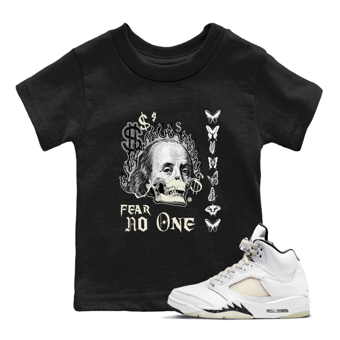 Air Jordan 5 Retro Sail shirt to match jordans Fear No One sneaker tees AJ5 Sail Drip Gear Zone baby toddler Black 1 cotton Shirt