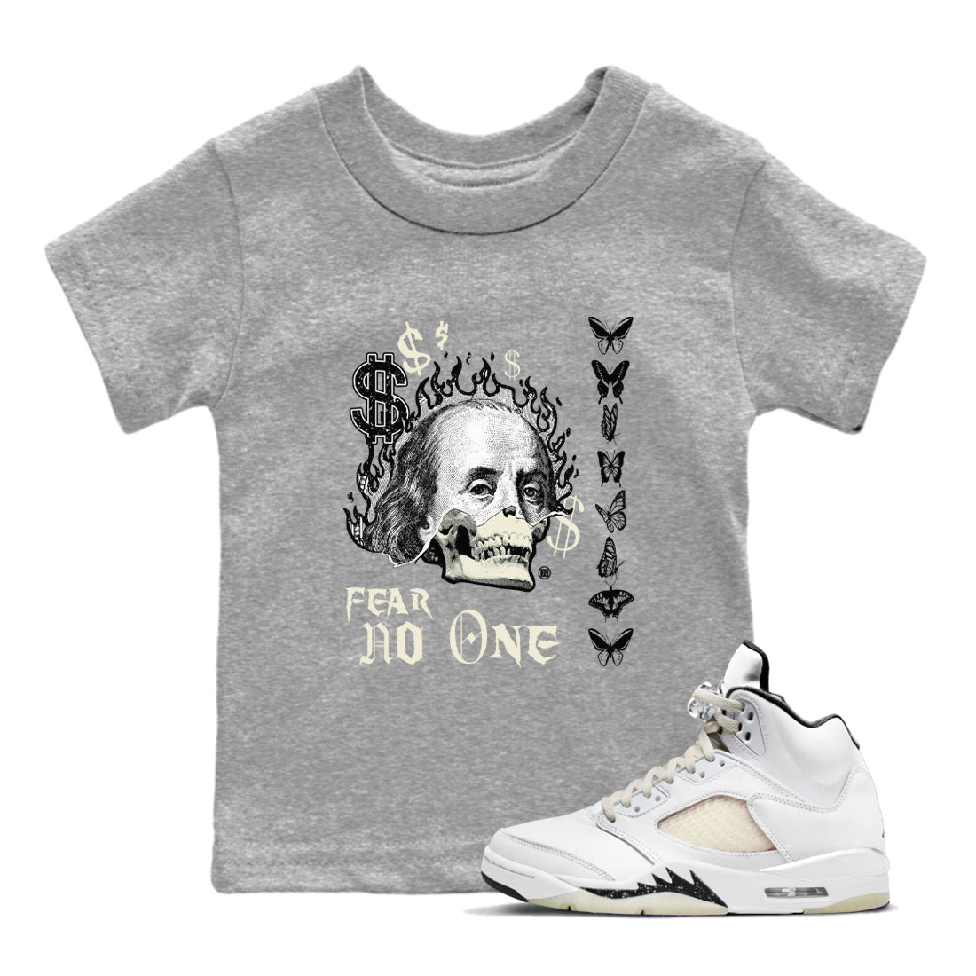 Air Jordan 5 Retro Sail shirt to match jordans Fear No One sneaker tees AJ5 Sail Drip Gear Zone baby toddler Heather Grey 1 cotton Shirt