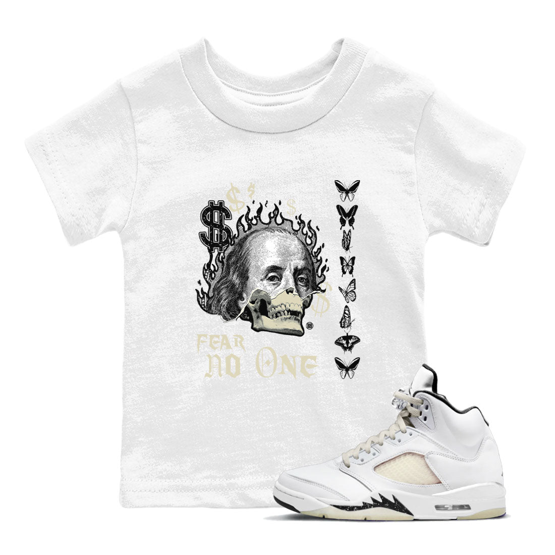 Air Jordan 5 Retro Sail shirt to match jordans Fear No One sneaker tees AJ5 Sail Drip Gear Zone baby toddler White 1 cotton Shirt