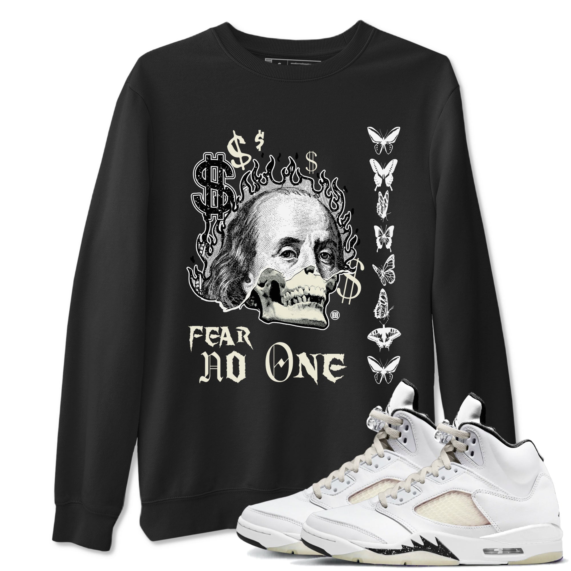 Air Jordan 5 Retro Sail shirt to match jordans Fear No One sneaker tees AJ5 Sail Drip Gear Zone unisex cotton Black 1 crew neck shirt