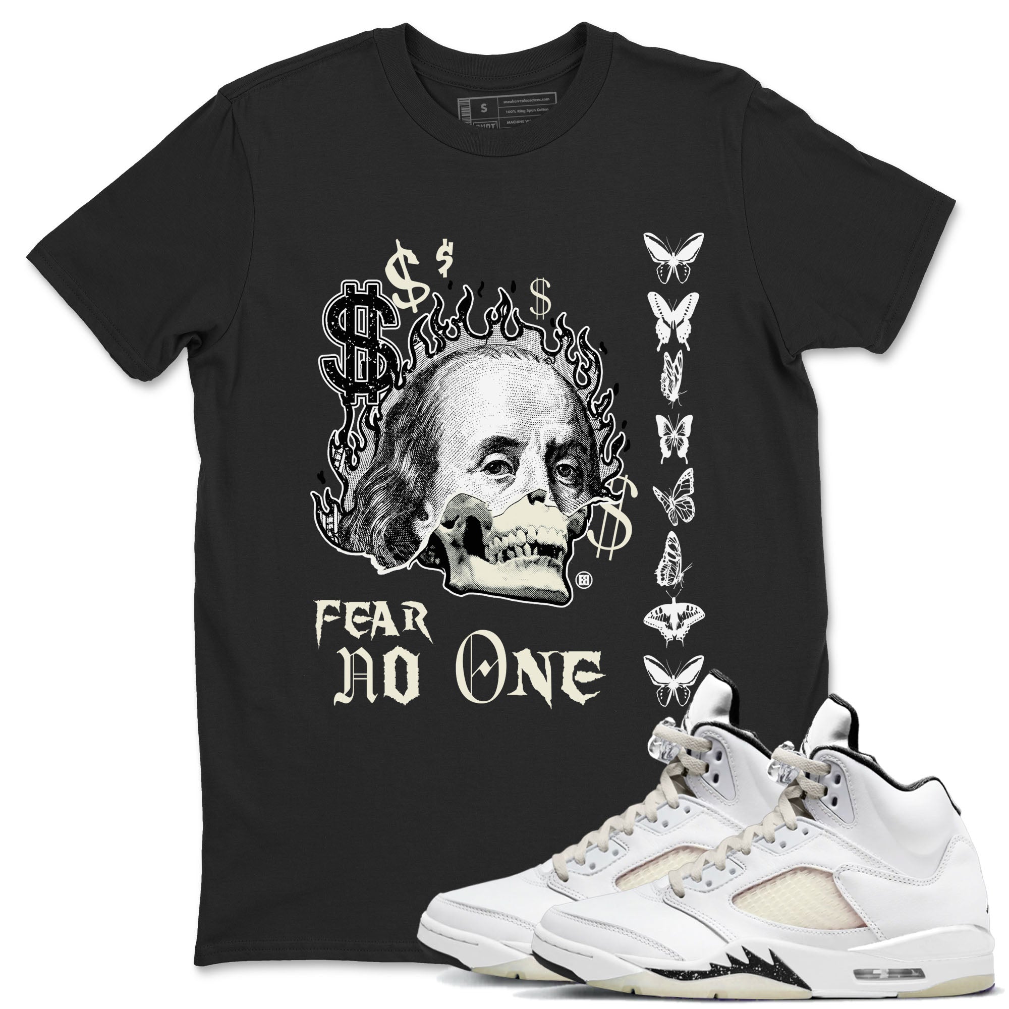 Air Jordan 5 Retro Sail shirt to match jordans Fear No One sneaker tees AJ5 Sail Drip Gear Zone unisex cotton Black 1 crew neck shirt