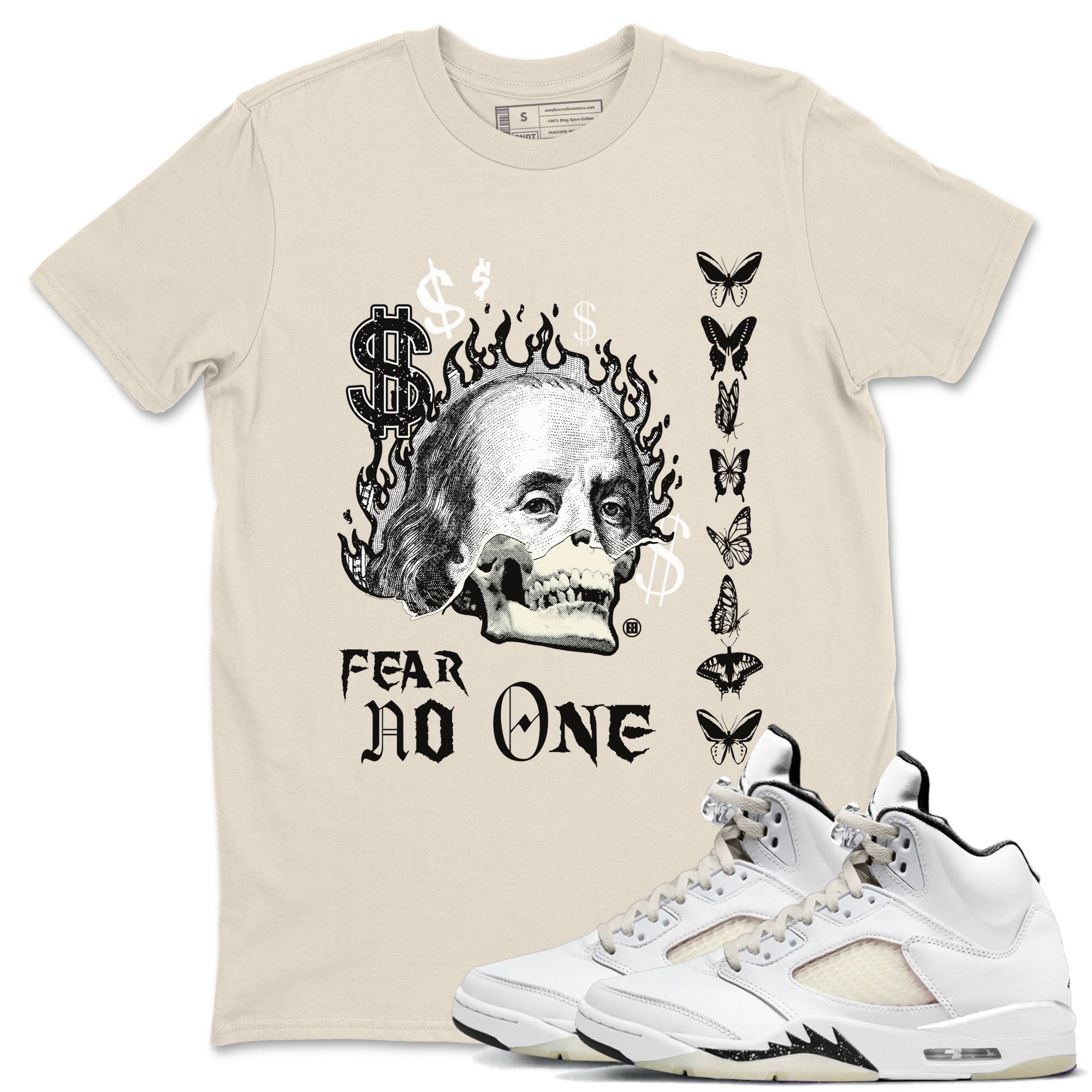 Air Jordan 5 Retro Sail shirt to match jordans Fear No One sneaker tees AJ5 Sail Drip Gear Zone unisex cotton Natural 1 crew neck shirt