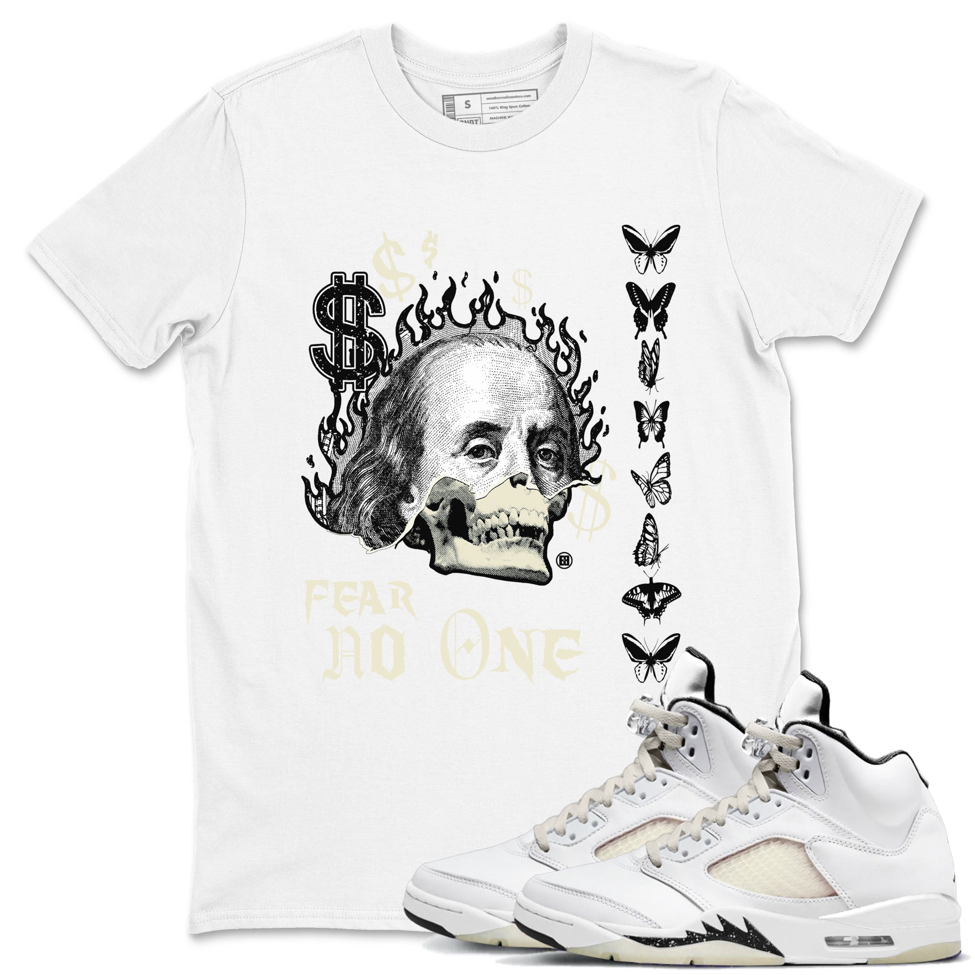 Air Jordan 5 Retro Sail shirt to match jordans Fear No One sneaker tees AJ5 Sail Drip Gear Zone unisex cotton White 1 crew neck shirt