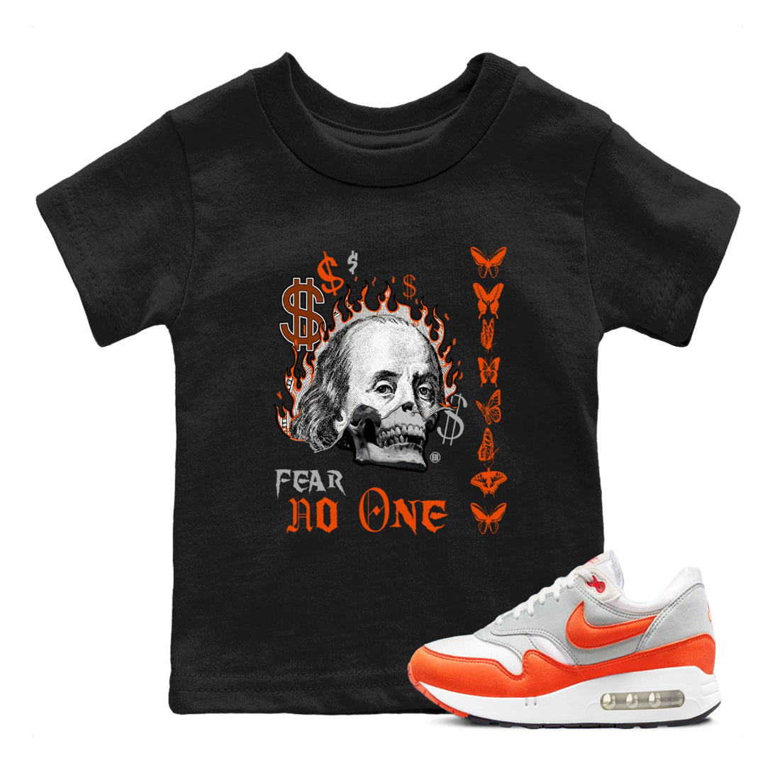 Air Max 1 OG '86 'Summit White and Cosmic Clay shirts to match jordans Fear No One sneaker match tees Air Max 1 Cosmic Clay match shoes to clothes Drip Gear Zone Youth Baby Black 1 tee