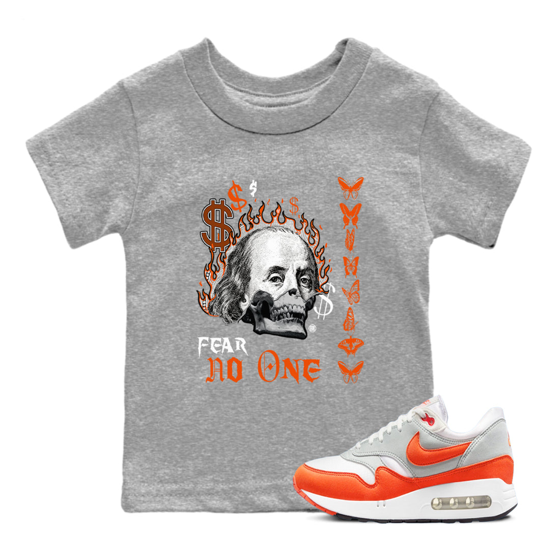 Air Max 1 OG '86 'Summit White and Cosmic Clay shirts to match jordans Fear No One sneaker match tees Air Max 1 Cosmic Clay match shoes to clothes Drip Gear Zone Youth Baby Heather Grey 1 tee