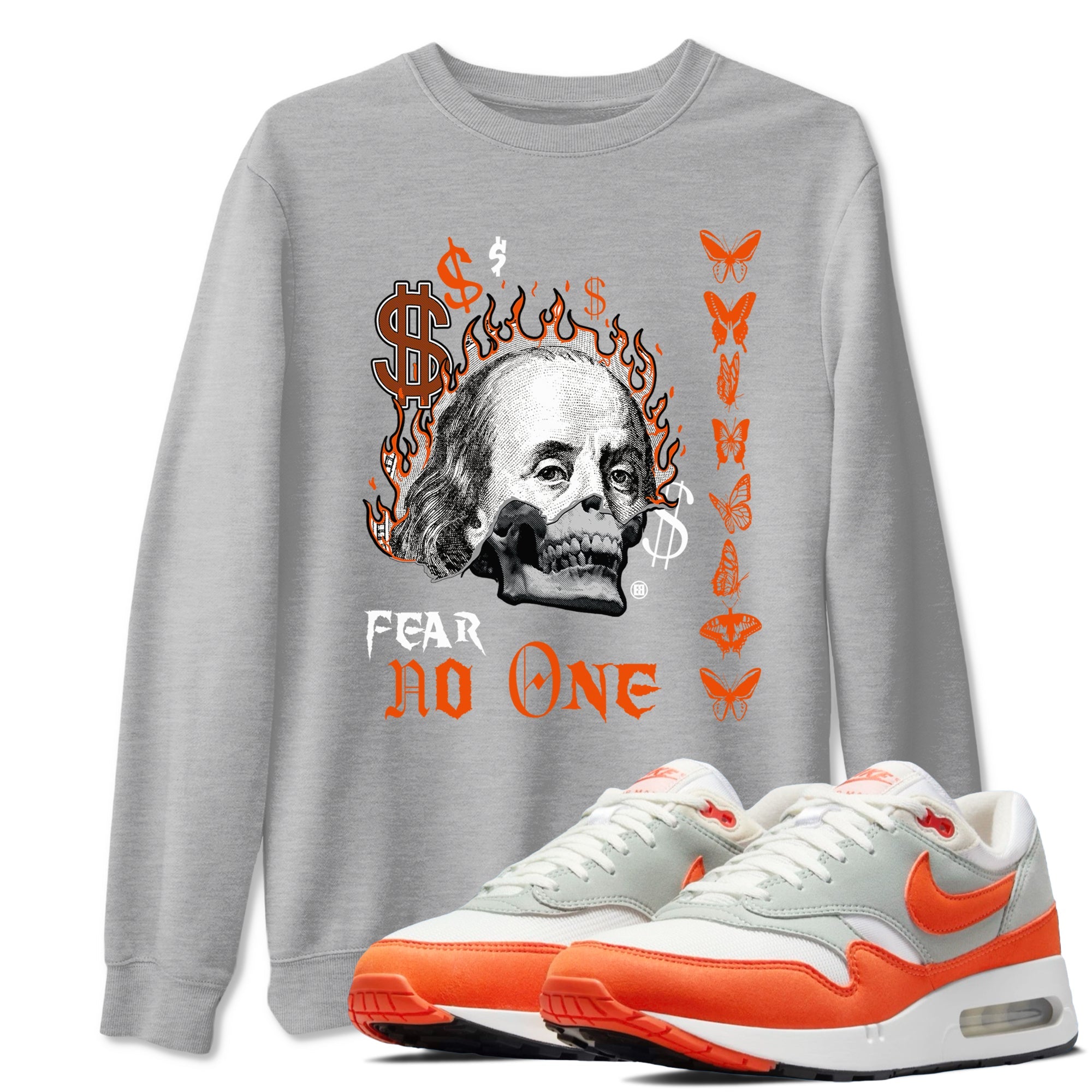 Air Max 1 OG '86 'Summit White and Cosmic Clay shirts to match jordans Fear No One sneaker match tees Air Max 1 Cosmic Clay match shoes to clothes Drip Gear Zone unisex cotton Heather Grey 1 shirts