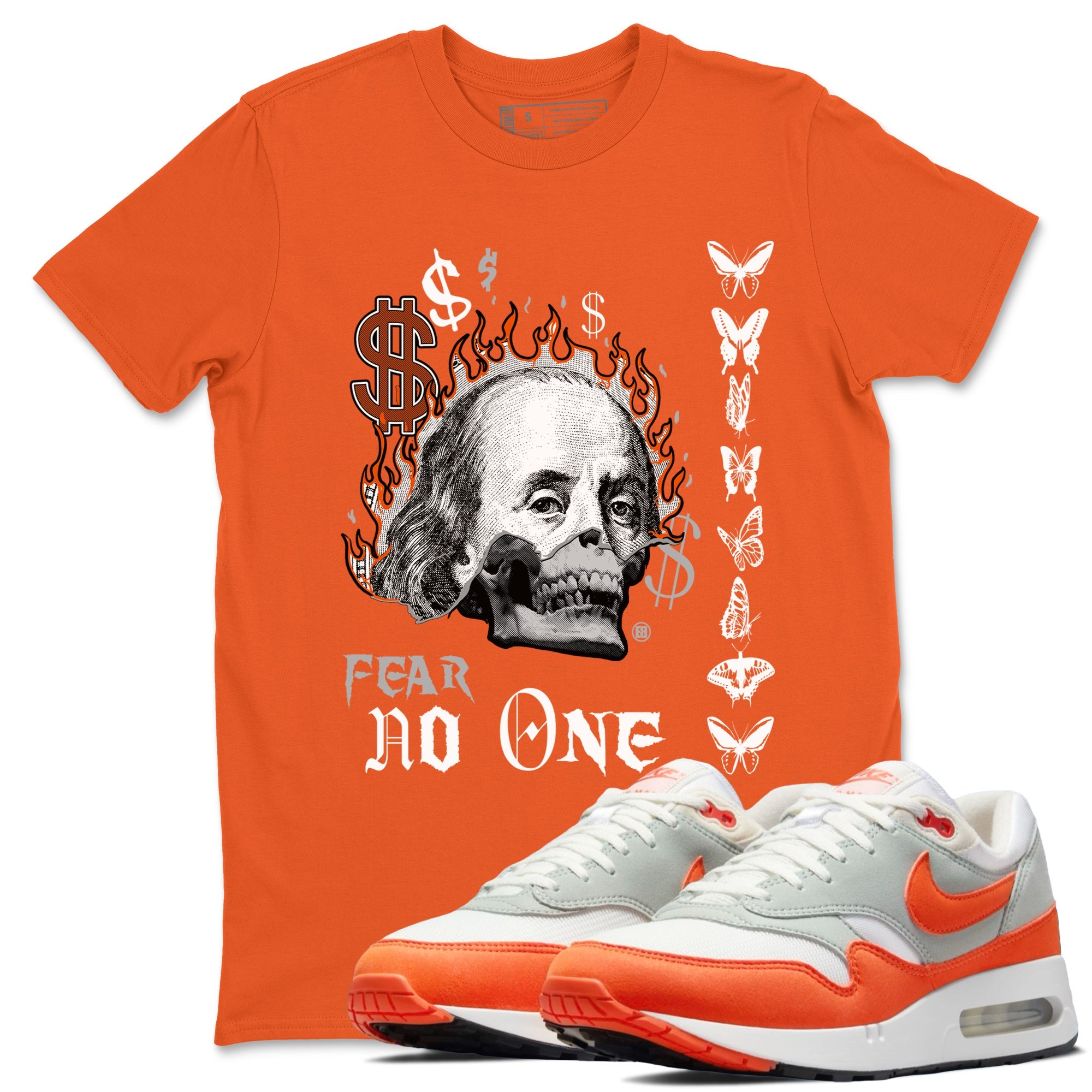 Air Max 1 OG '86 'Summit White and Cosmic Clay shirts to match jordans Fear No One sneaker match tees Air Max 1 Cosmic Clay match shoes to clothes Drip Gear Zone unisex cotton Orange 1 shirts