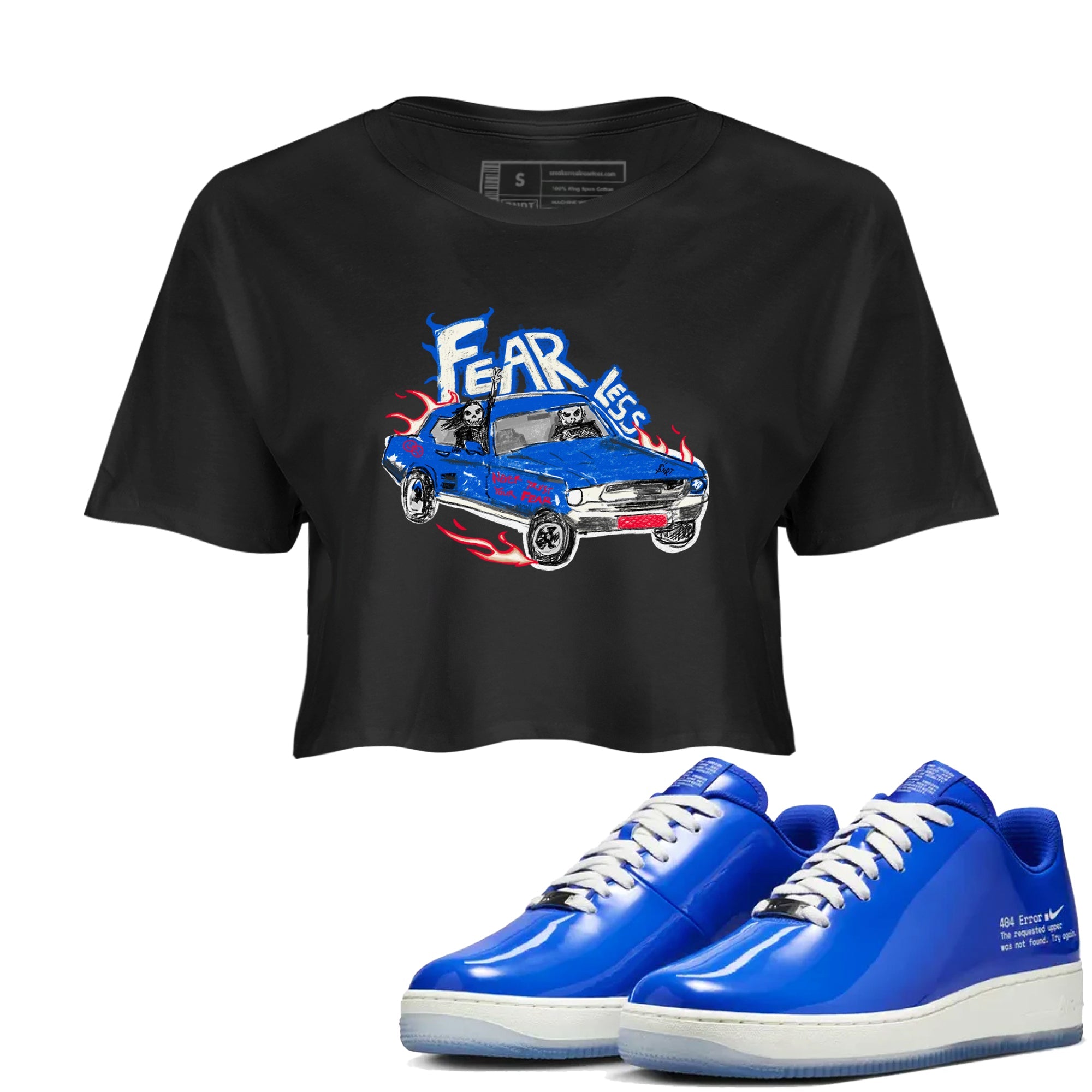Air Force 1 404 Error shirt to match jordans Fearless Car sneaker tees Air Force 1 404 Error Drip Gear Zone Black 1 crop length shirt