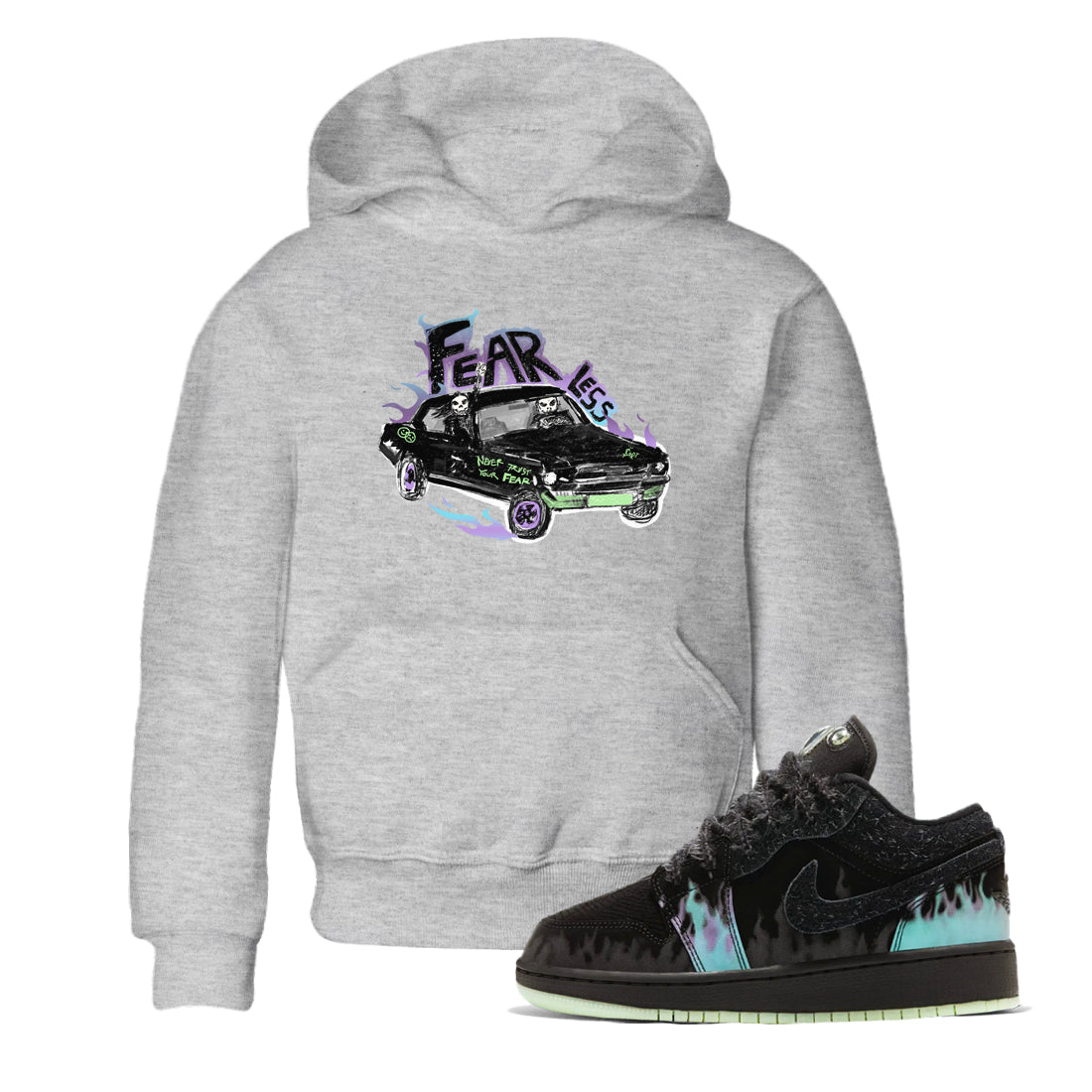 1s Fortune Fly shirts to match jordans Fearless Car sneaker match tees Air Jordan 1 Fortune Fly match shoes to clothes Drip Gear Zone Youth Baby Heather Grey 1 tee