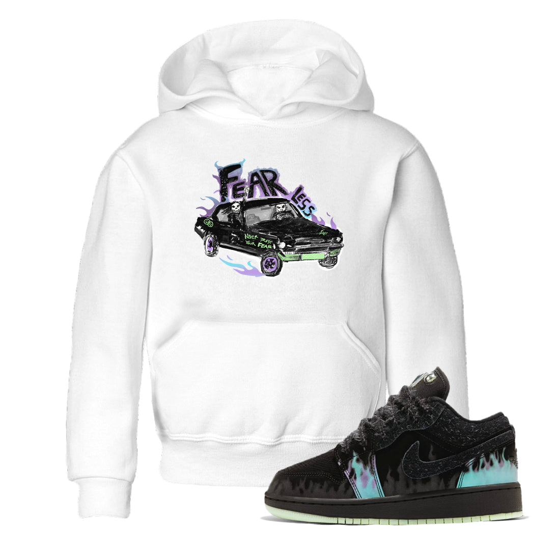1s Fortune Fly shirts to match jordans Fearless Car sneaker match tees Air Jordan 1 Fortune Fly match shoes to clothes Drip Gear Zone Youth Baby White 1 tee